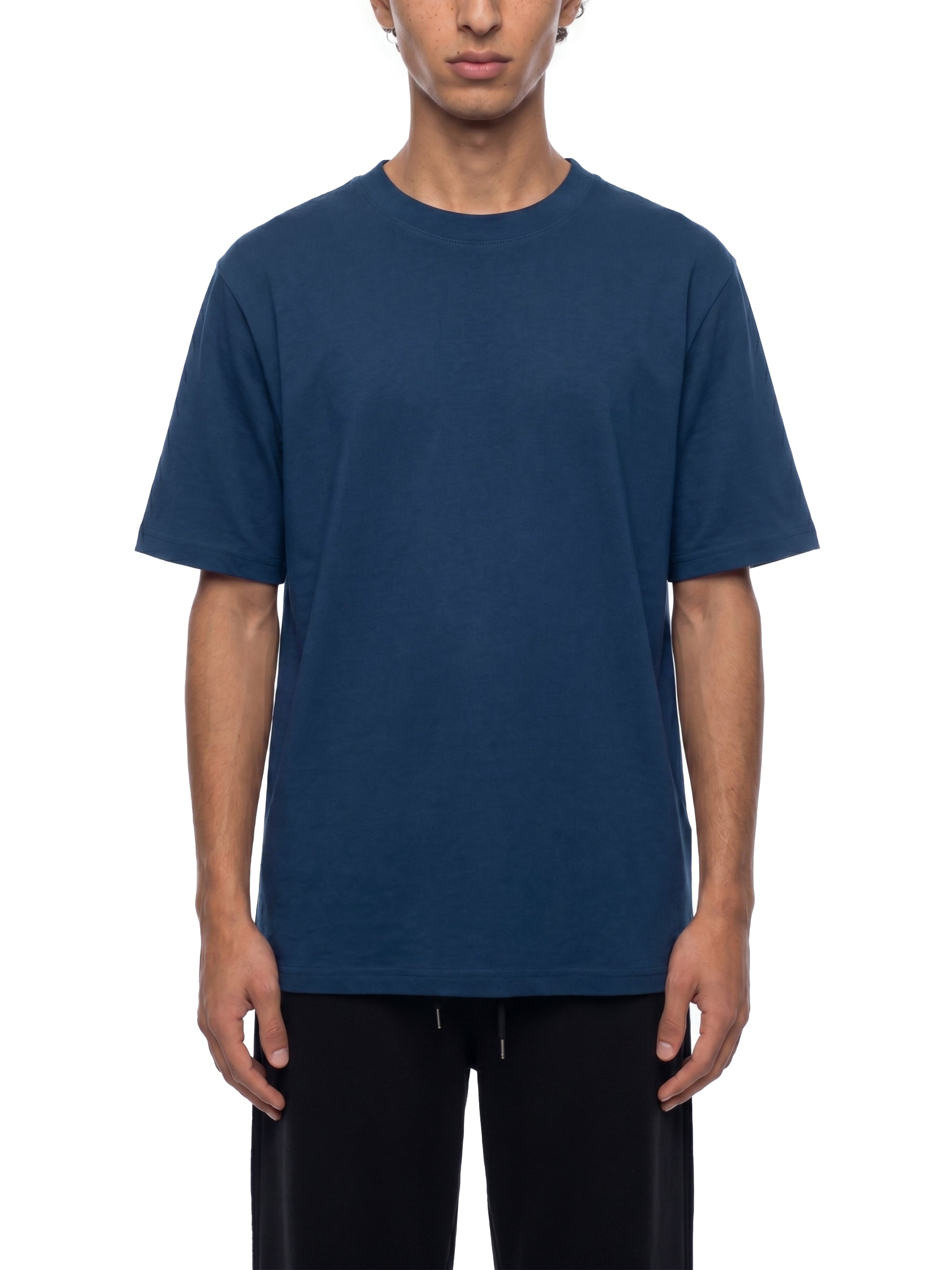 BLANKZ Midweight Cotton Tee — Navy Blue, model front view
