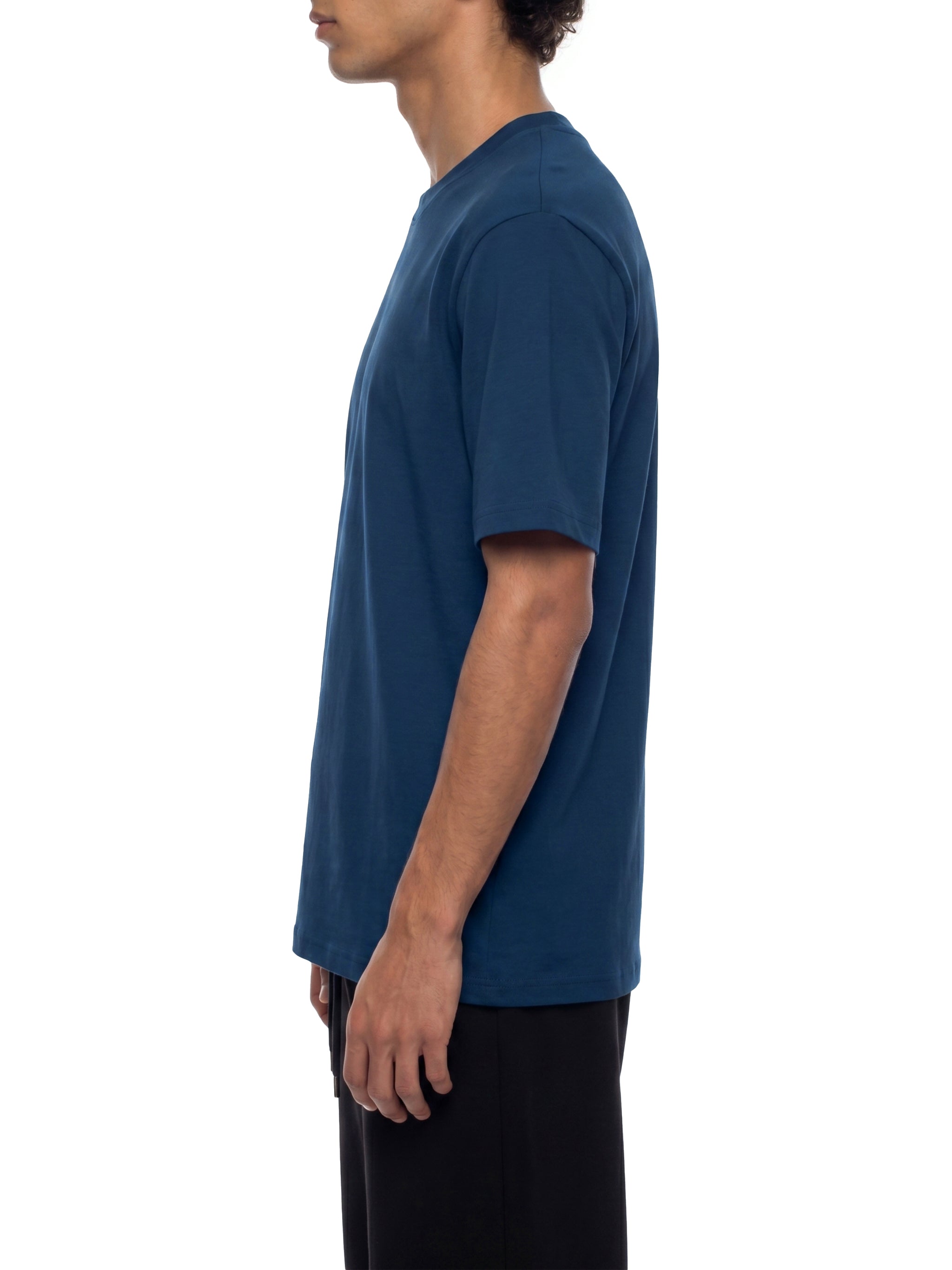 BLANKZ Midweight Cotton Tee — Navy Blue, model side view