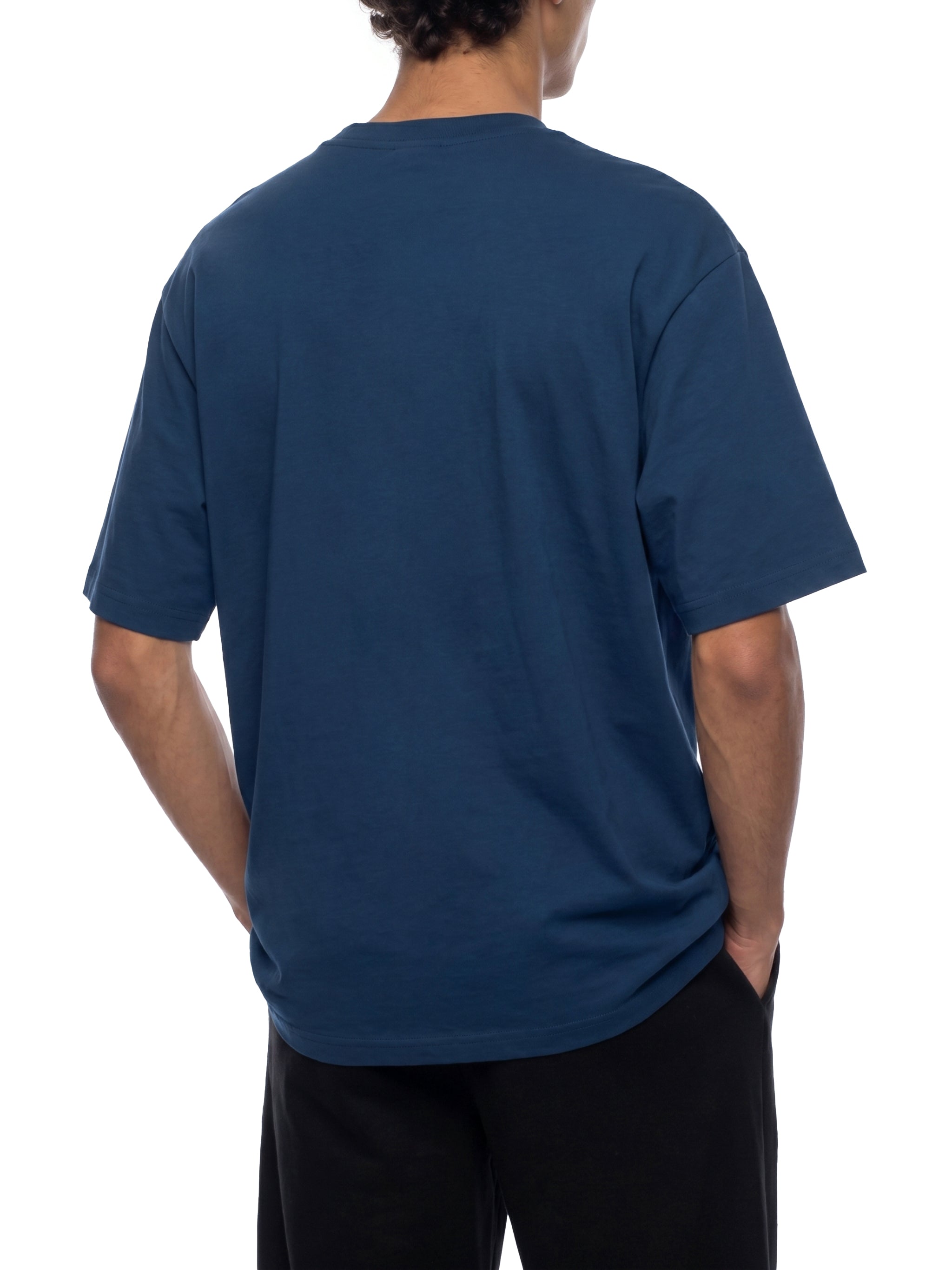 BLANKZ Midweight Cotton Tee — Navy Blue, model rear three-quarter view