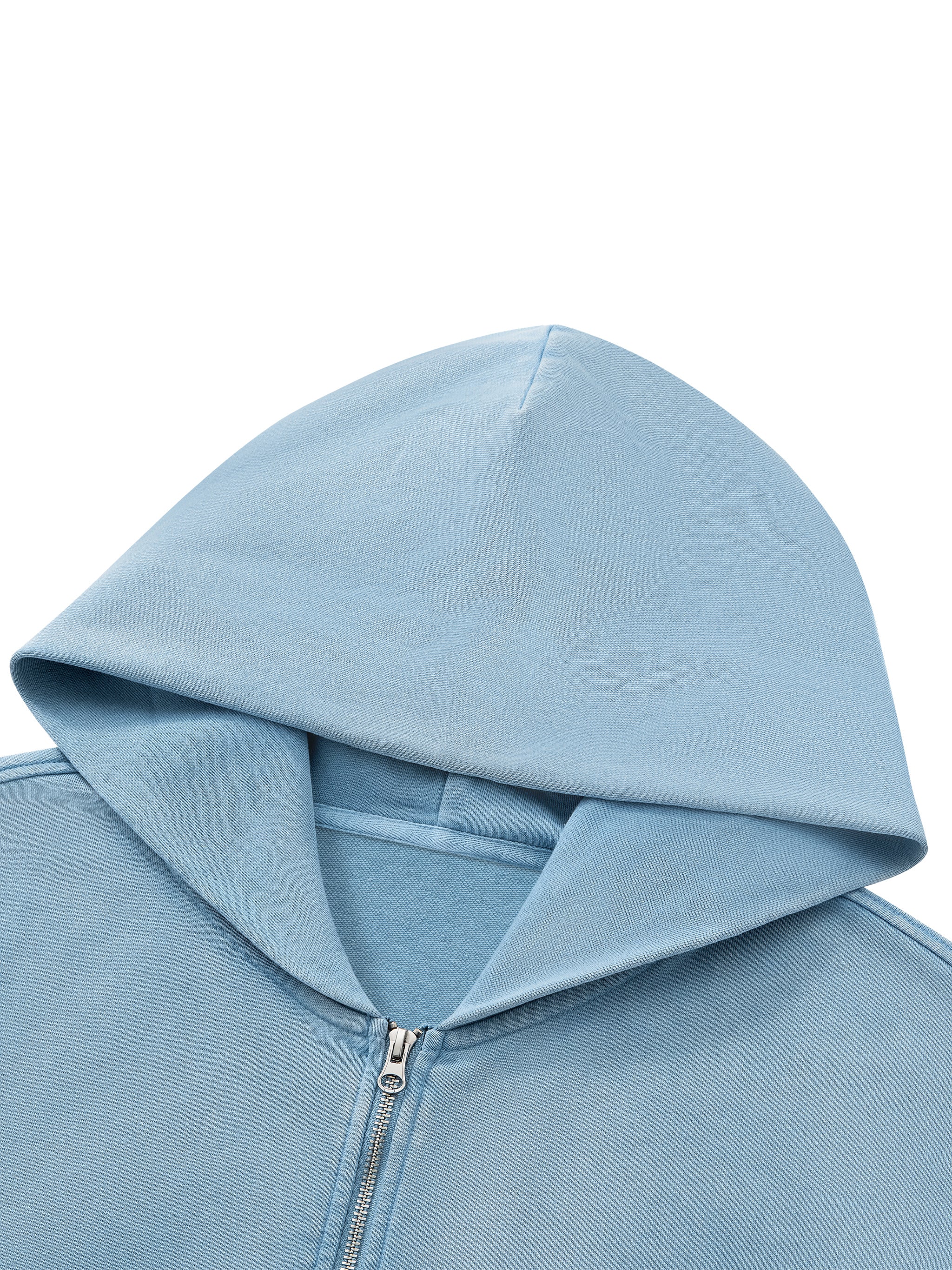 BLANKZ Mineral Wash Boxy Full Zip Hoodie — hood and zip detail