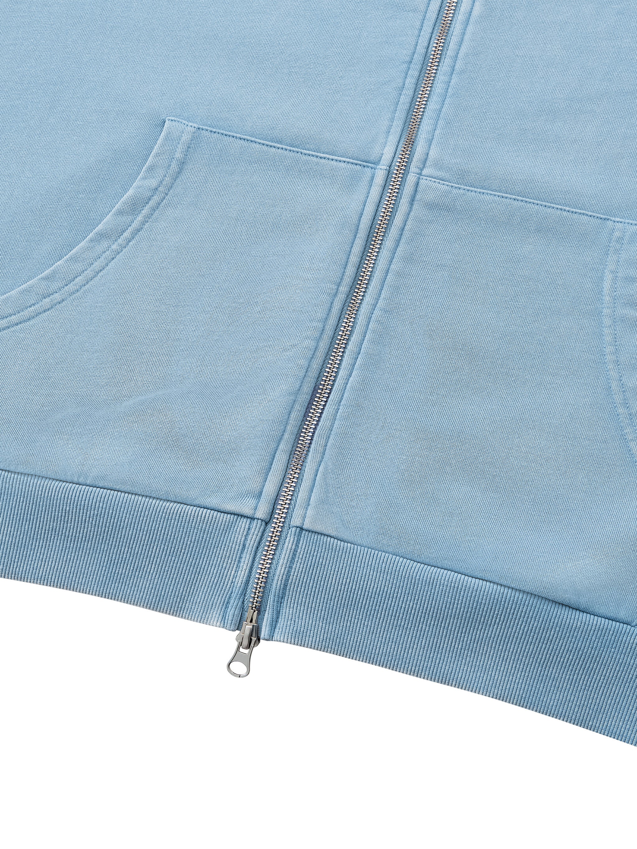 BLANKZ Mineral Wash Boxy Full Zip Hoodie — split pocket and hem detail