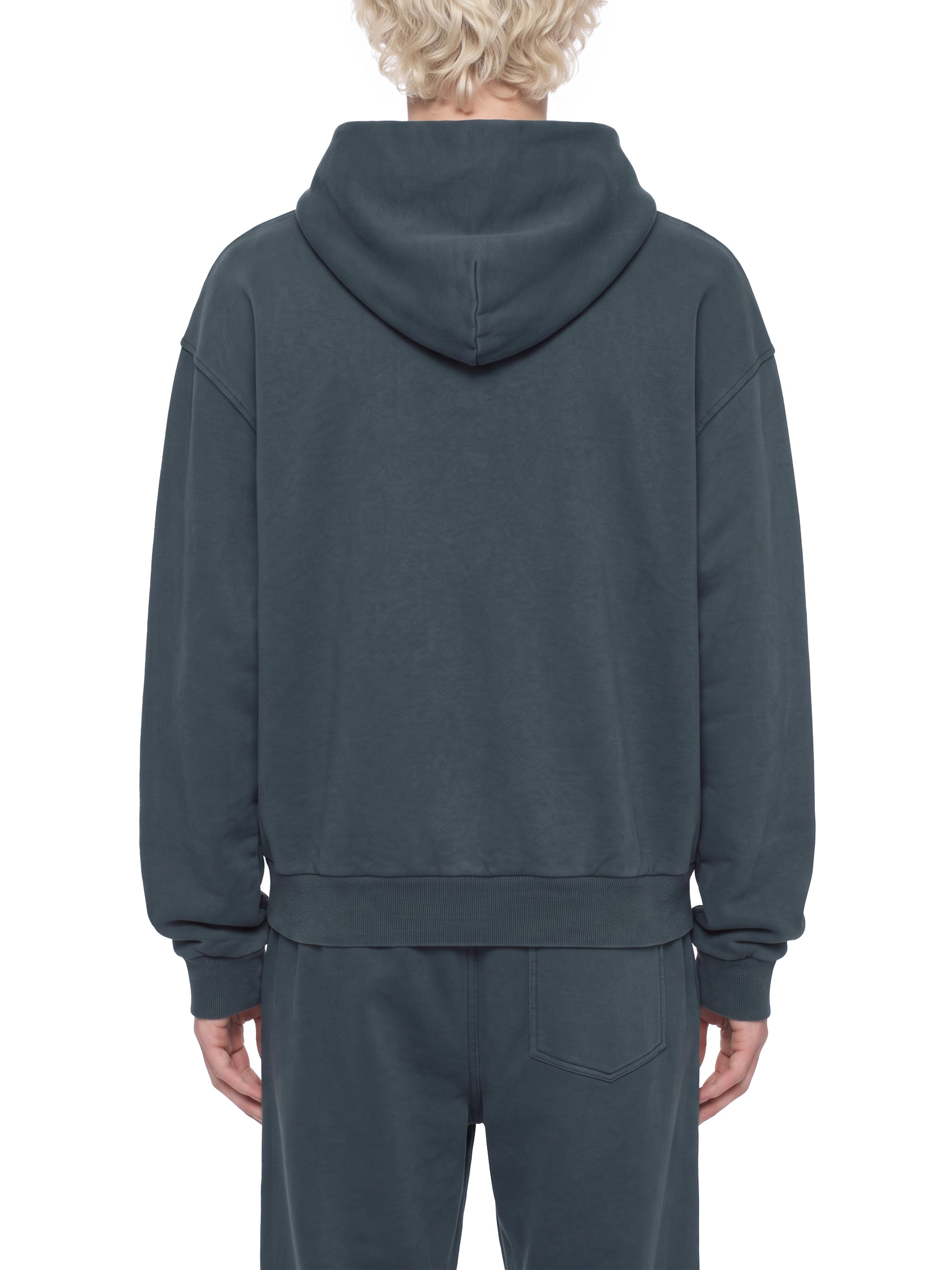 BLANKZ Mineral Wash Boxy Full Zip Hoodie — Navy Blue, back on model