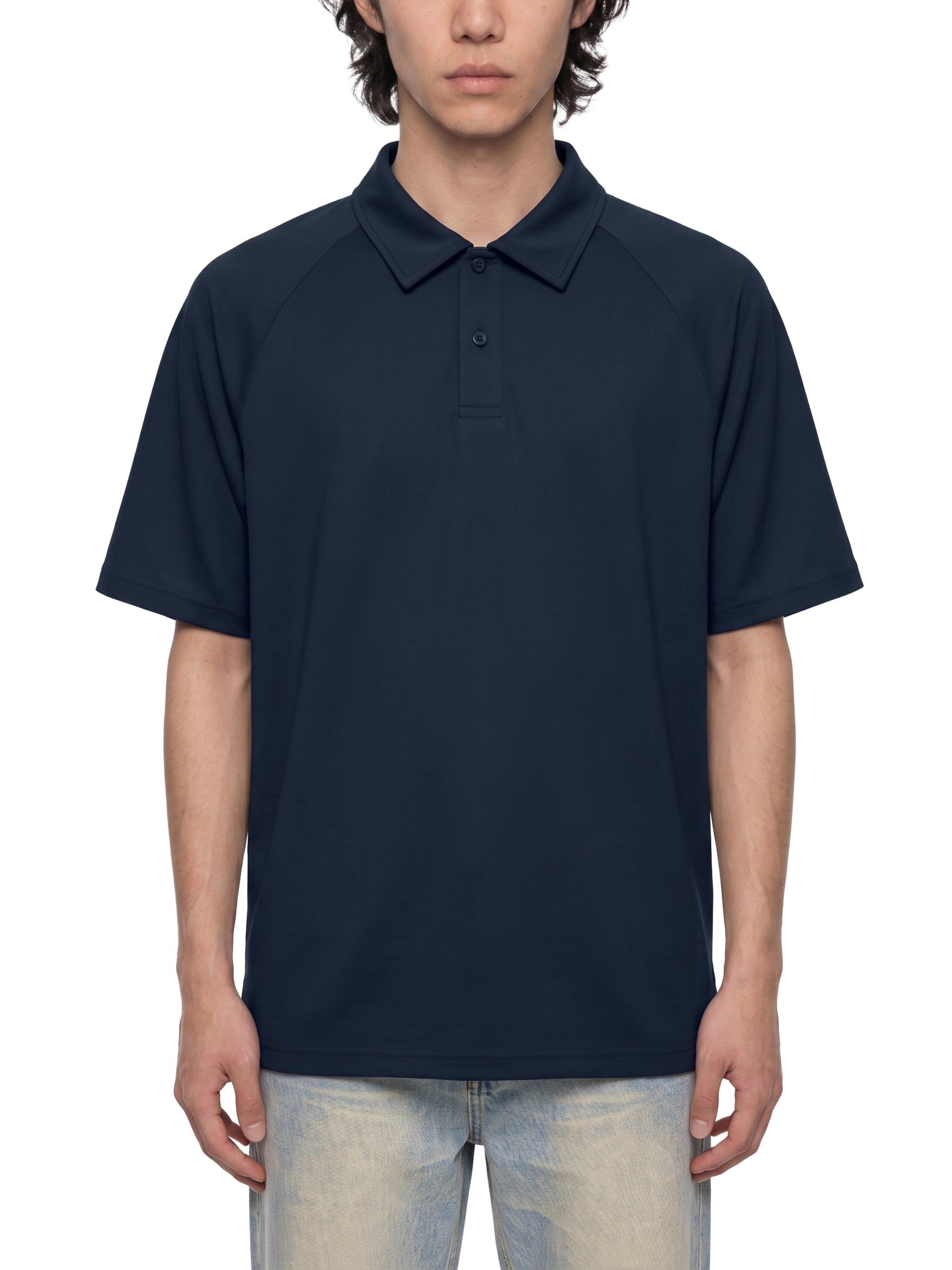 BLANKZ Everyday Raglan Polo — Model wearing the garment, front view