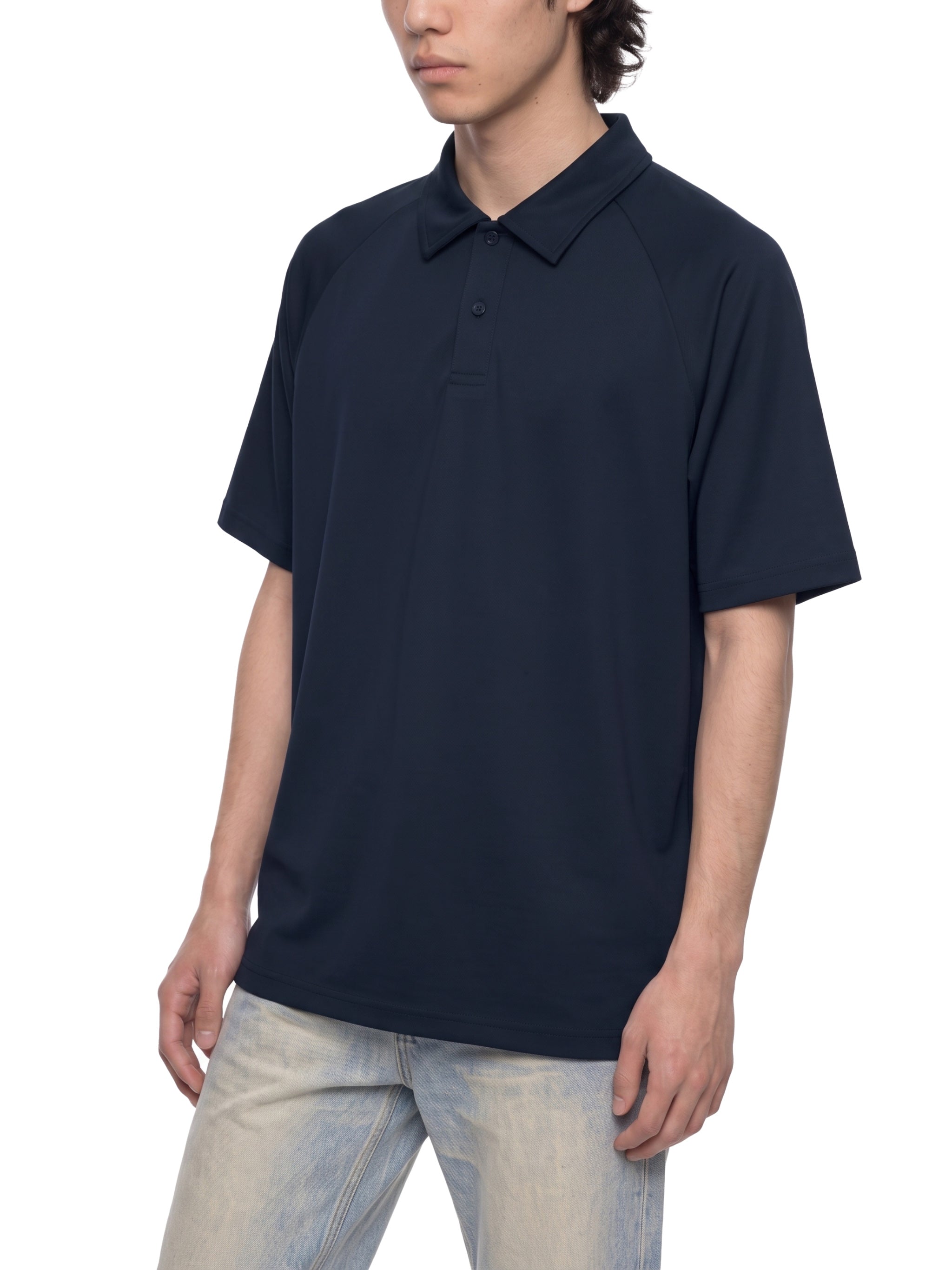 BLANKZ Everyday Raglan Polo — Model wearing the garment, front view