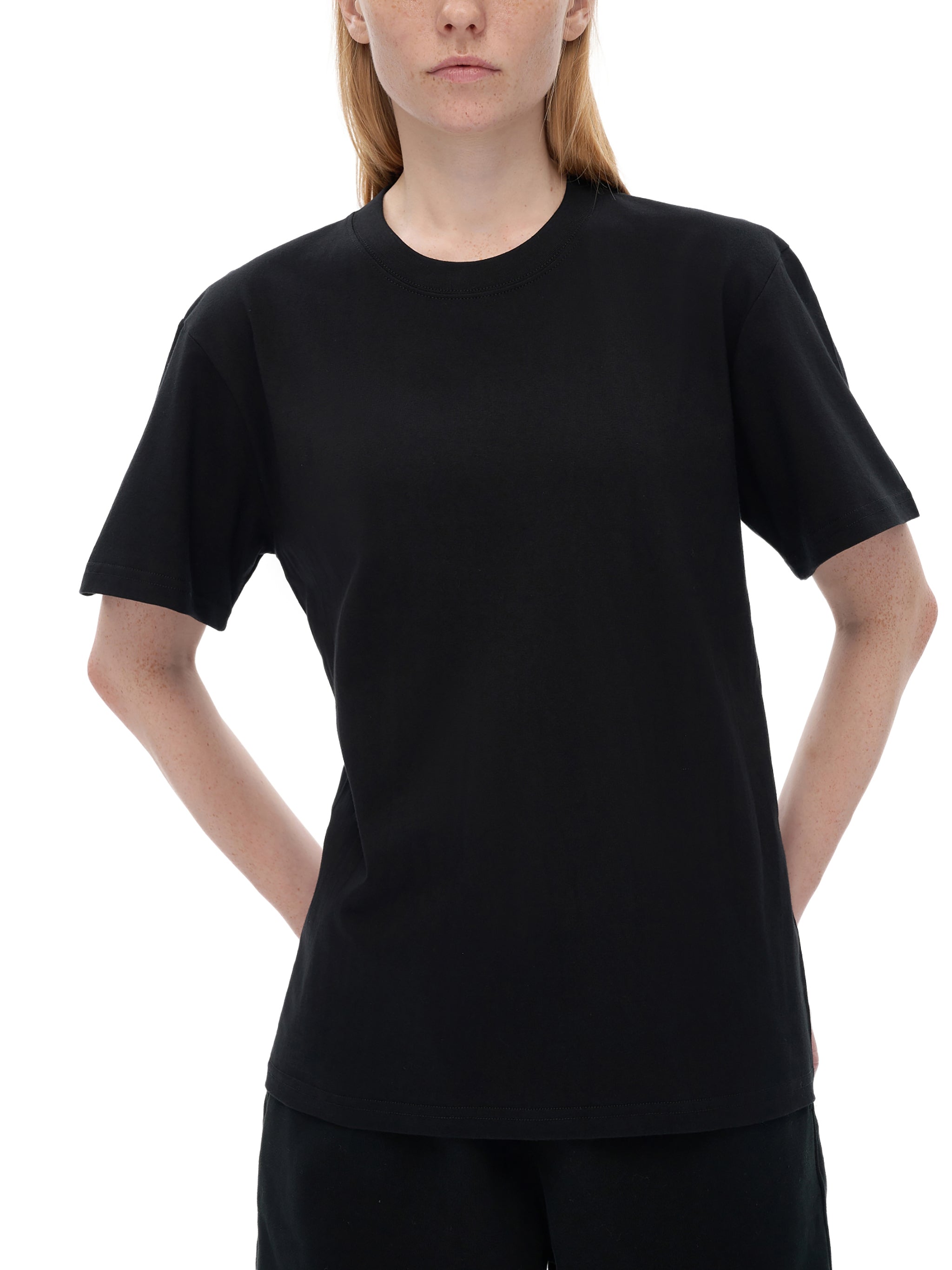 BLANKZ Seamless Cotton Tee — Black, model front three-quarter view