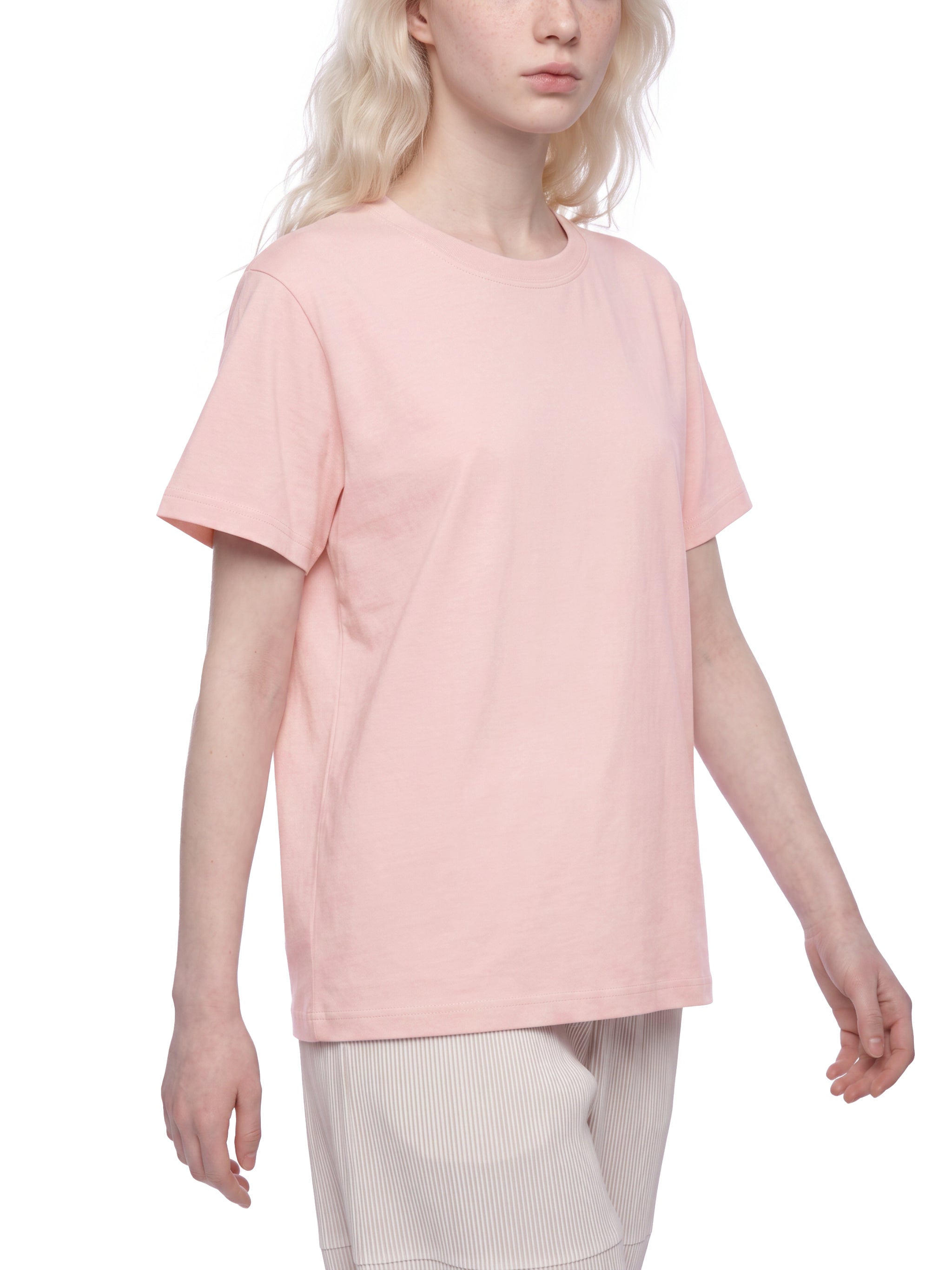 BLANKZ Sorona Crew Tee — Pink, model walking view