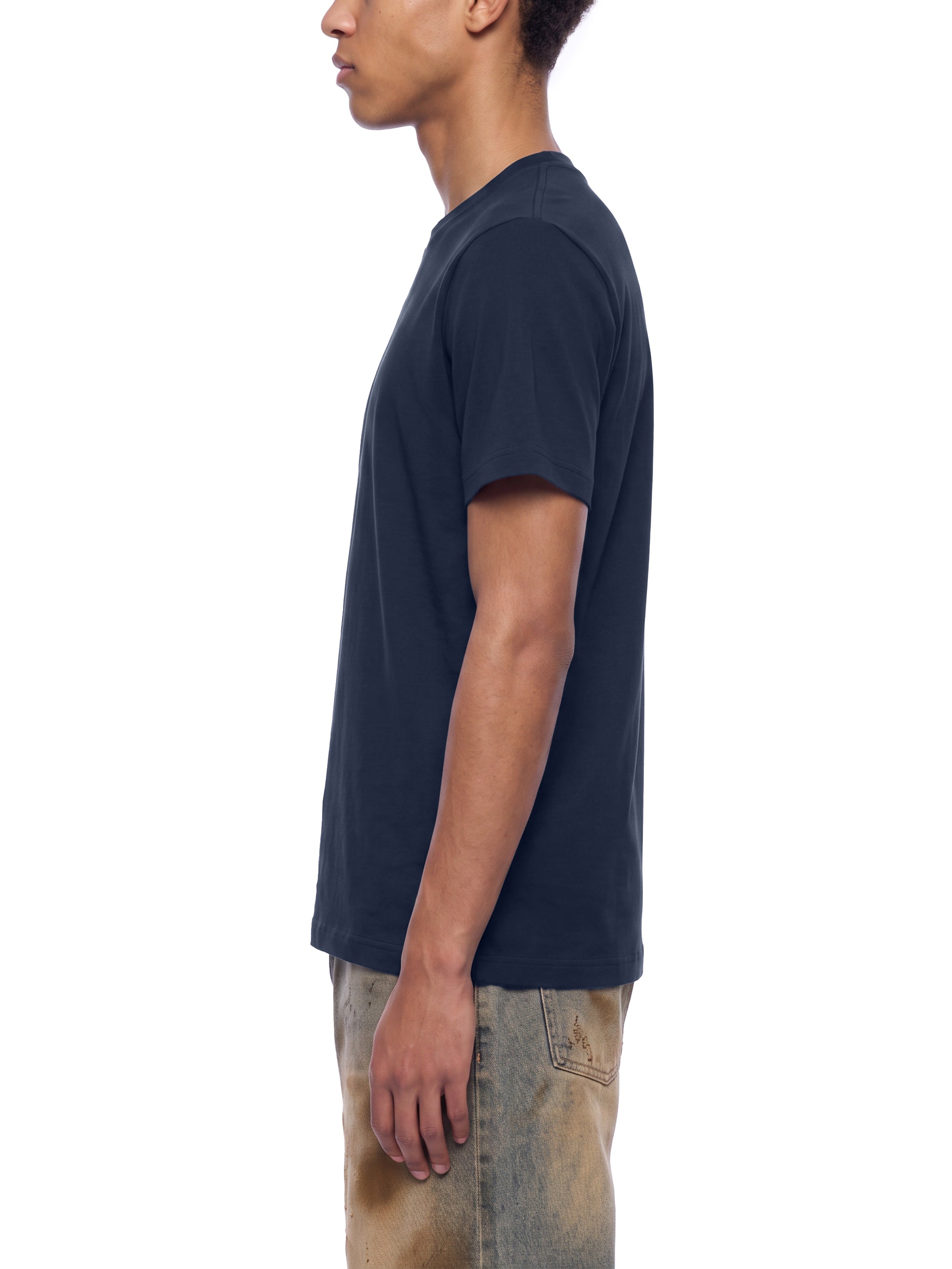 BLANKZ Sorona Crew Tee — Navy Blue, model side view