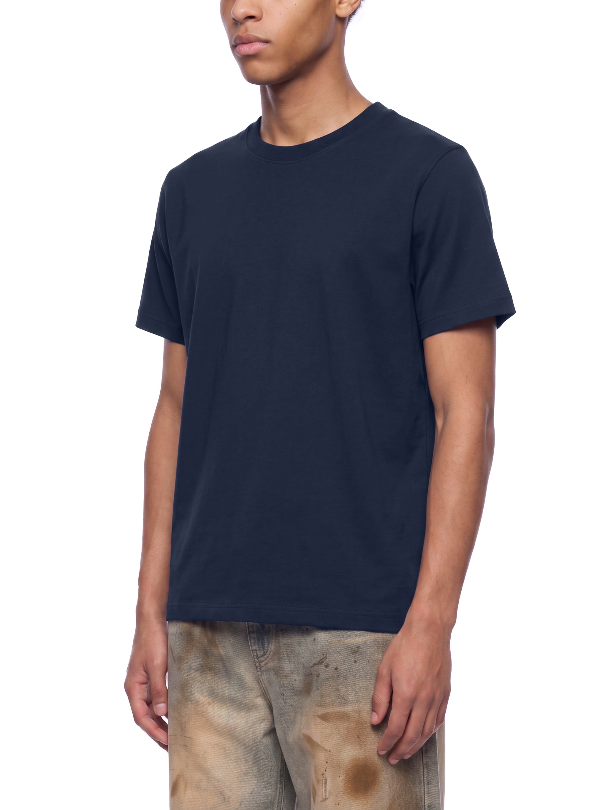 BLANKZ Sorona Crew Tee — Navy Blue, model front three-quarter view