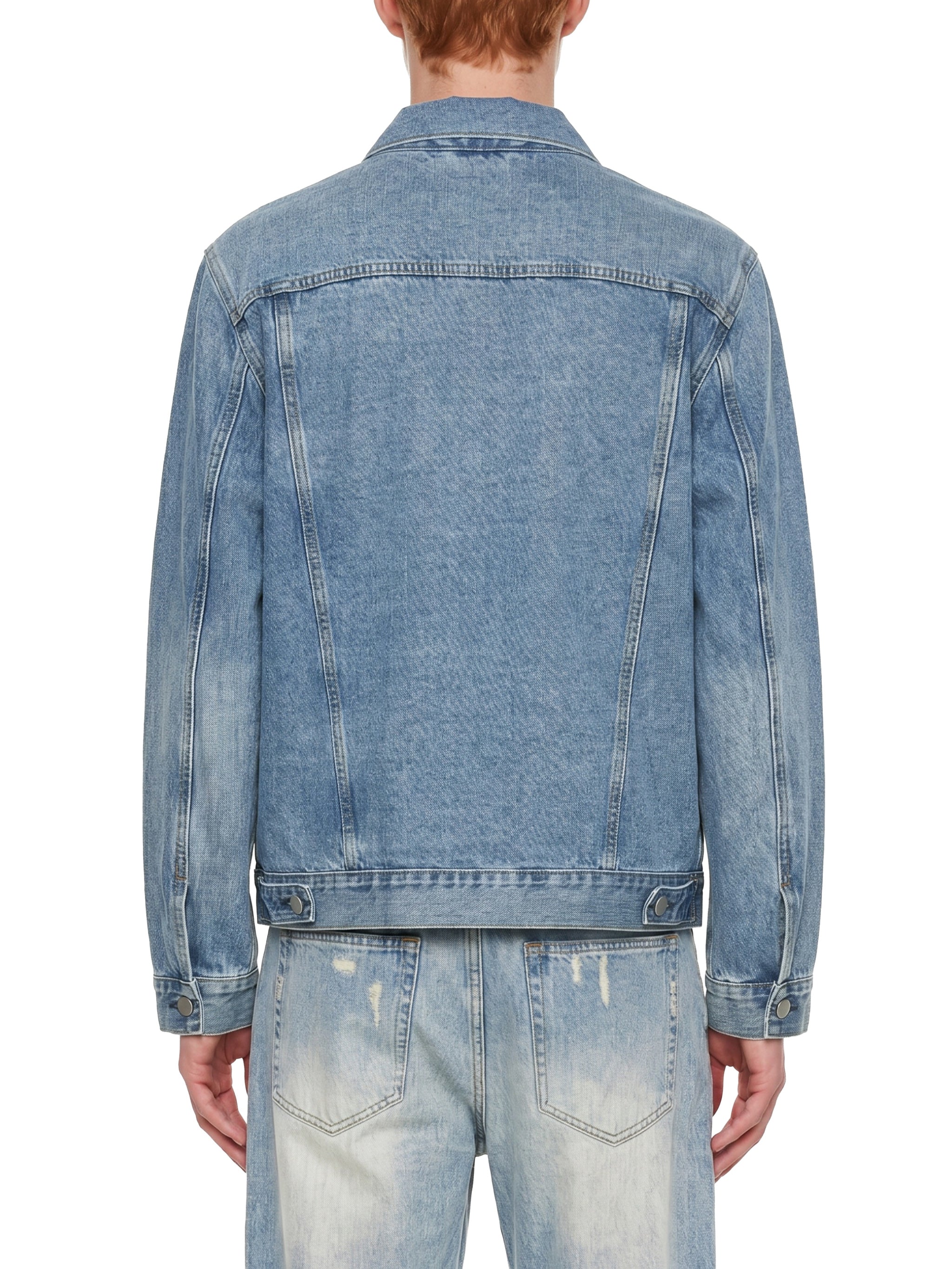 BLANKZ Classic Washed Denim Jacket — Blue, back on male model