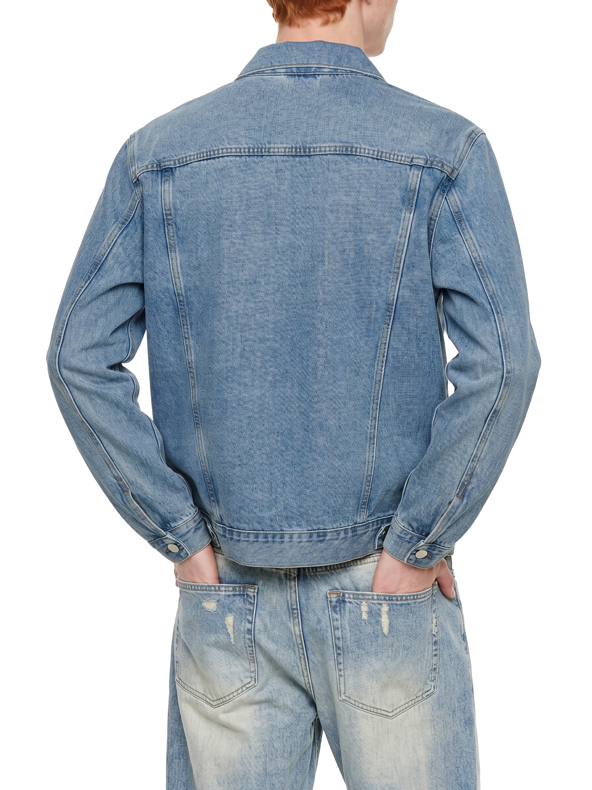 BLANKZ Classic Washed Denim Jacket — Blue, alternate back on male model