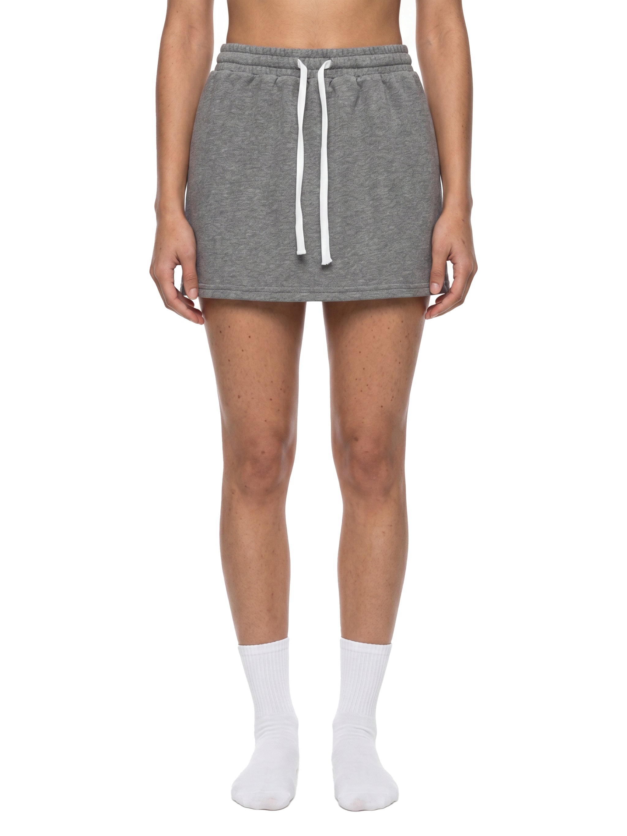 BLANKZ A-Line Mini Skirt — Flower Gray — worn front view