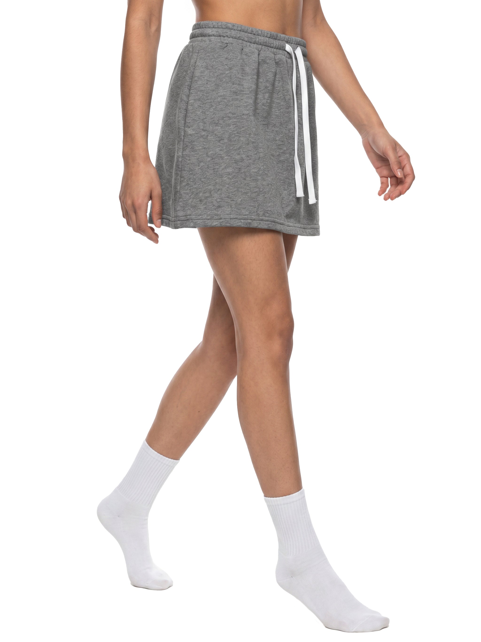 BLANKZ A-Line Mini Skirt — Flower Gray — walking front view