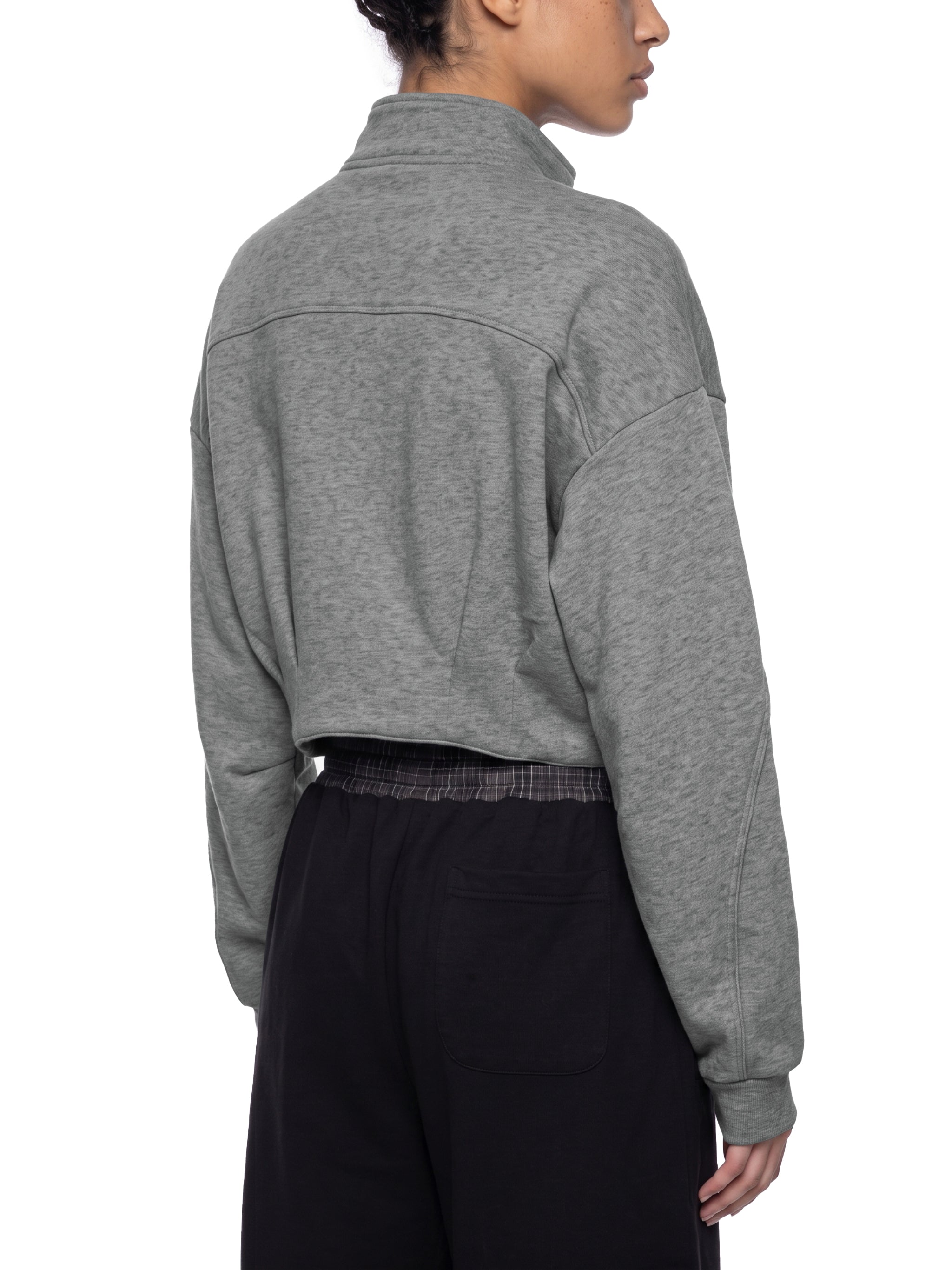 BLANKZ Button-Front Jacket — Flower Gray, angled back on model