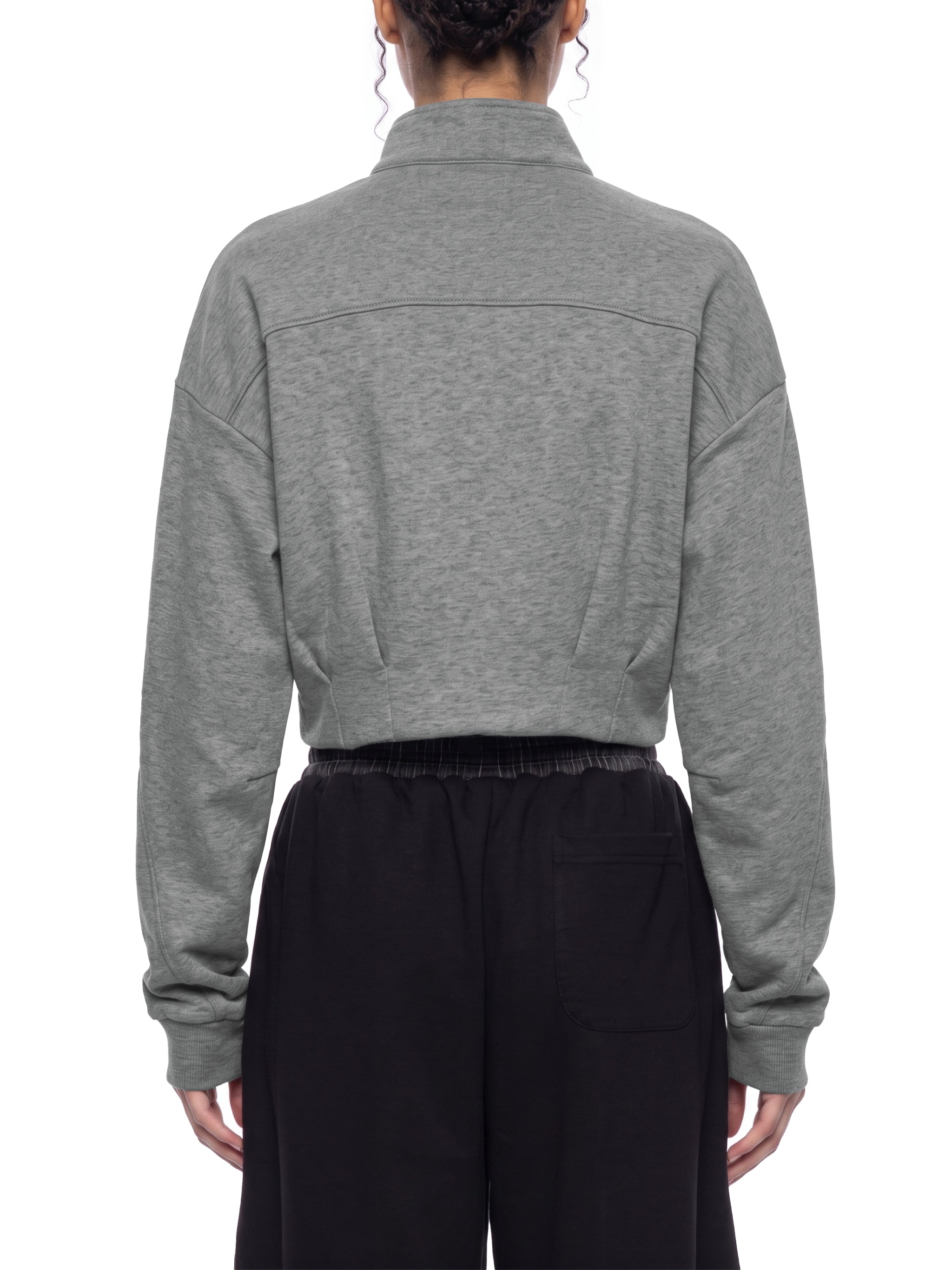 BLANKZ Button-Front Jacket — Flower Gray, back on model