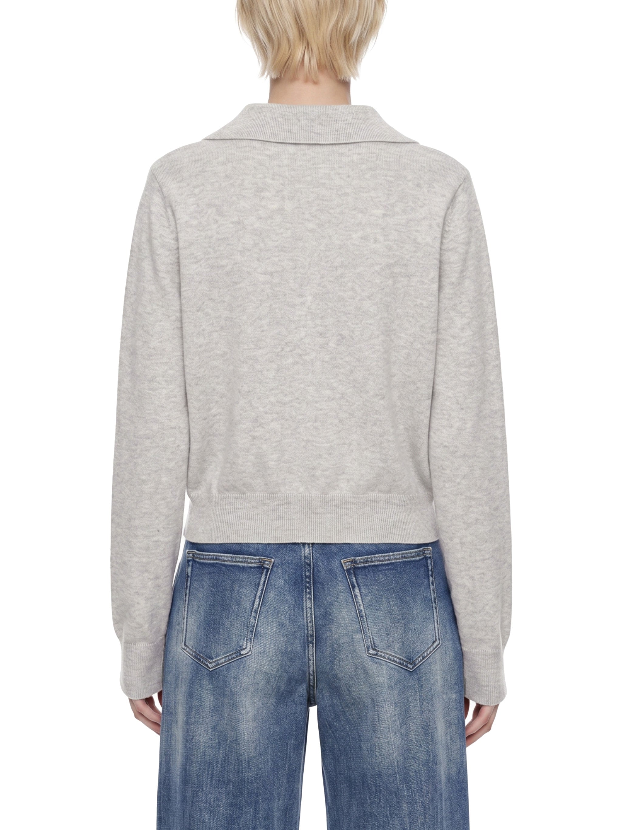 BLANKZ Collared Pullover Knit Sweater — Oat Gray, back on model