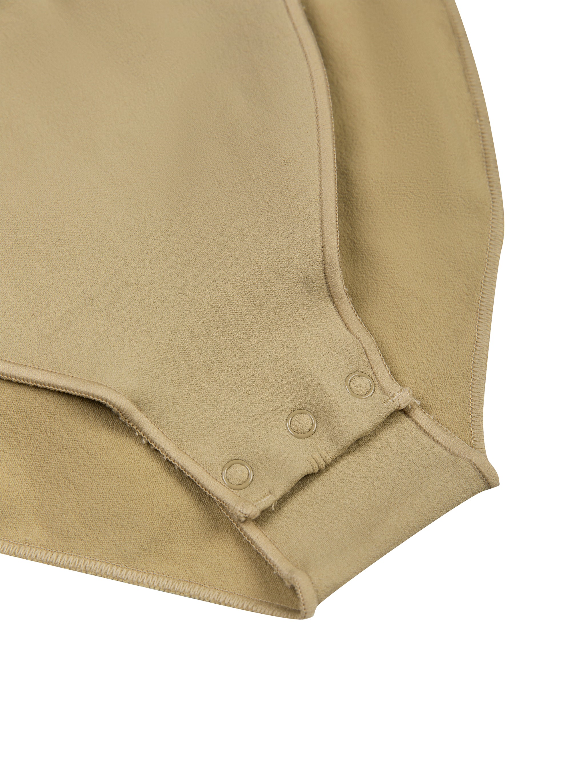 BLANKZ Full-Zip Ruched Bodysuit — snap-fastened base detail