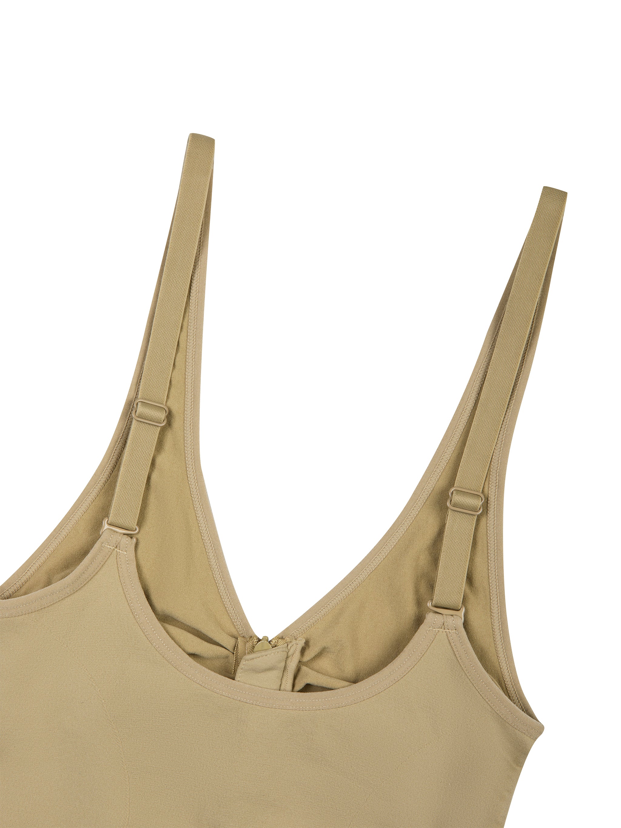BLANKZ Full-Zip Ruched Bodysuit — adjustable strap detail