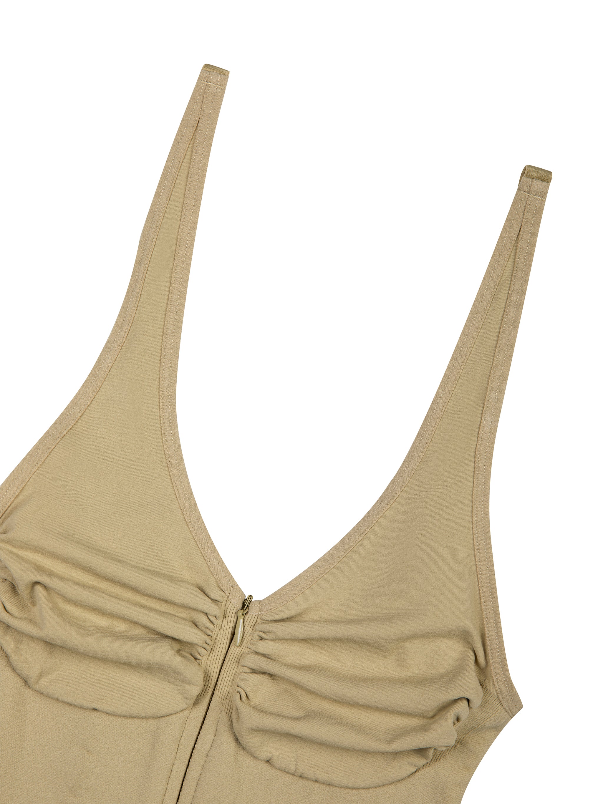 BLANKZ Full-Zip Ruched Bodysuit — ruched neckline and zip detail