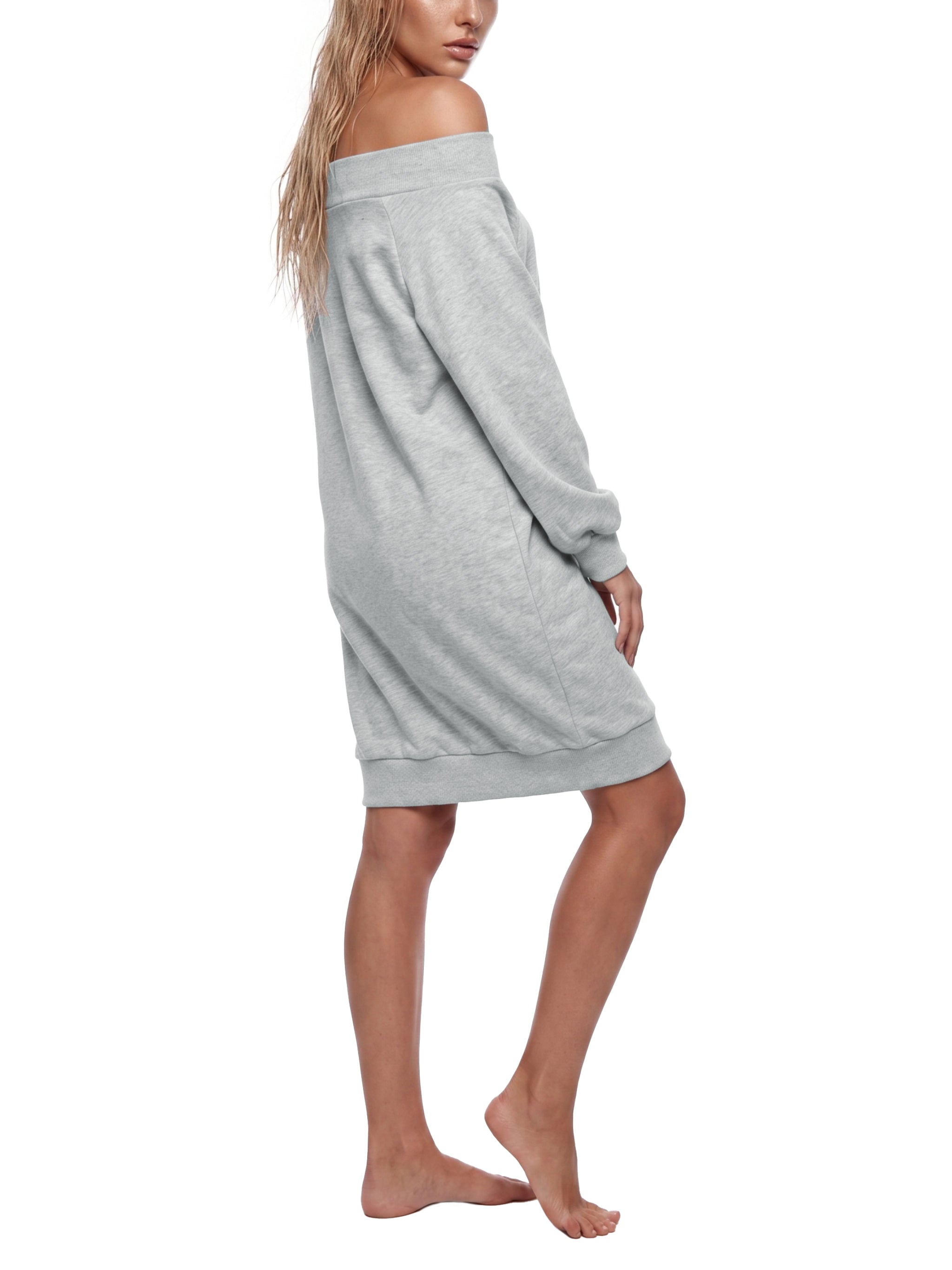 BLANKZ Off-the-Shoulder Dress — Flower Gray — angled back view