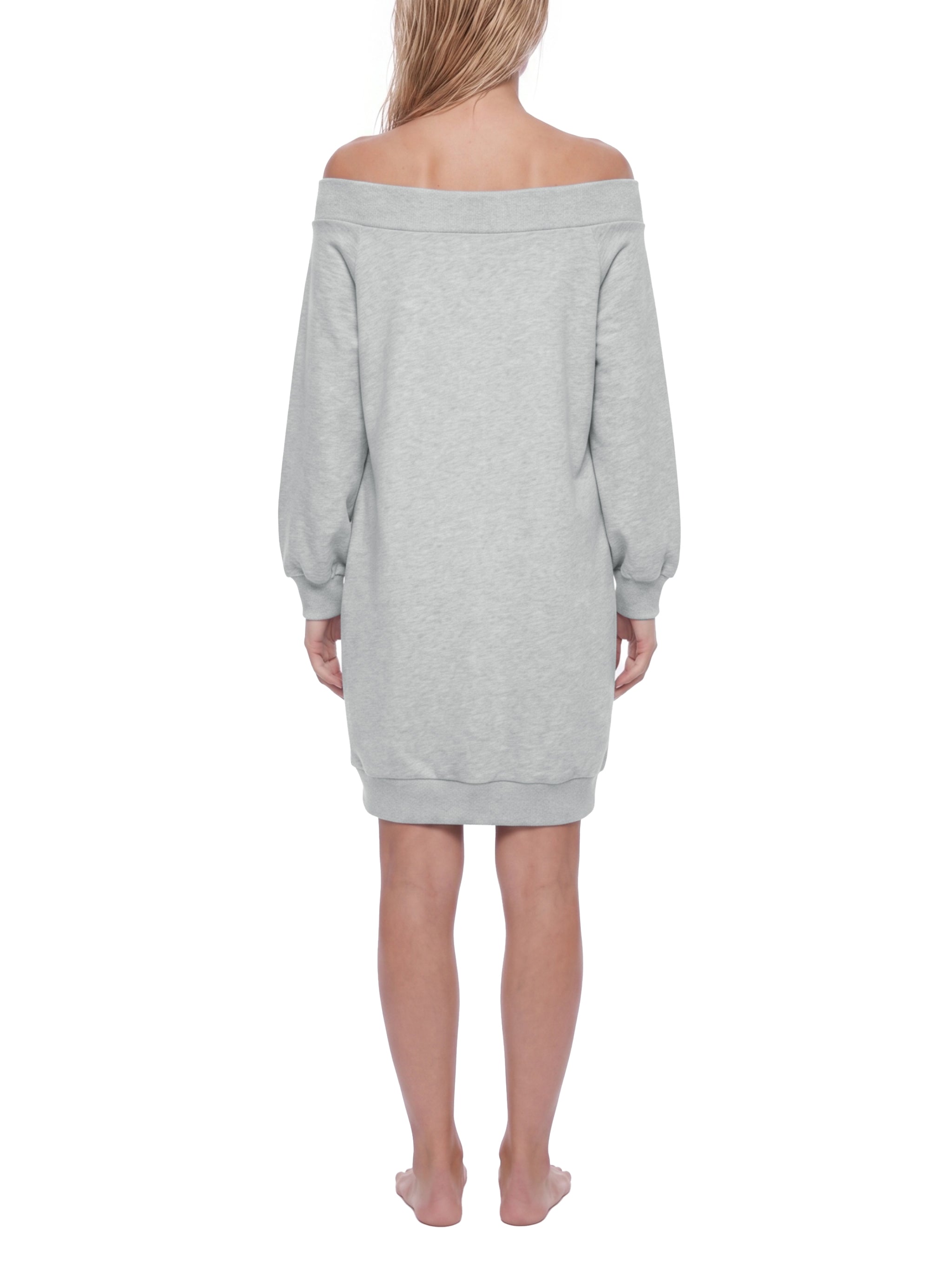 BLANKZ Off-the-Shoulder Dress — Flower Gray — worn back view