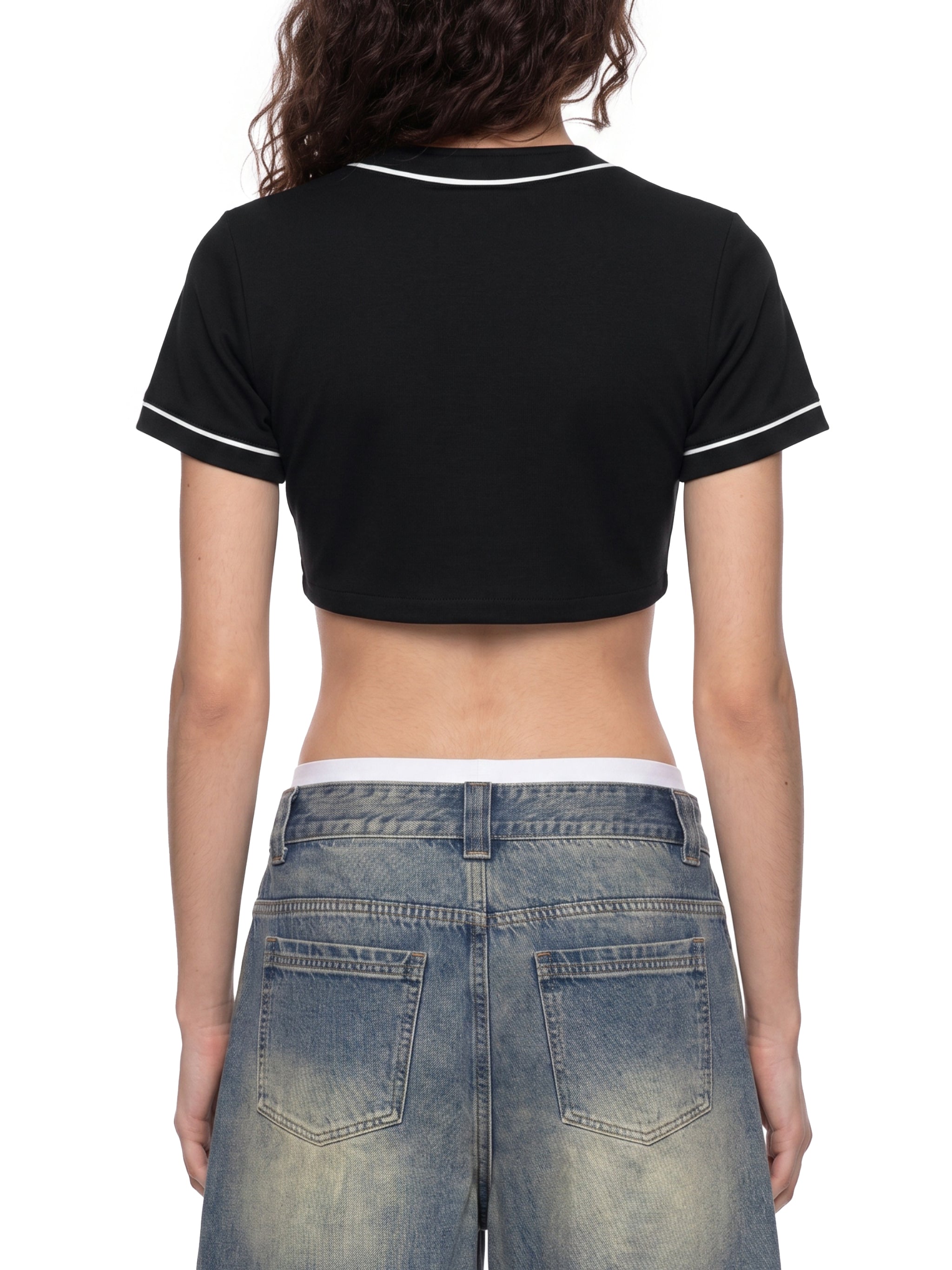 BLANKZ Piping Baseball Jersey — Black, back on model