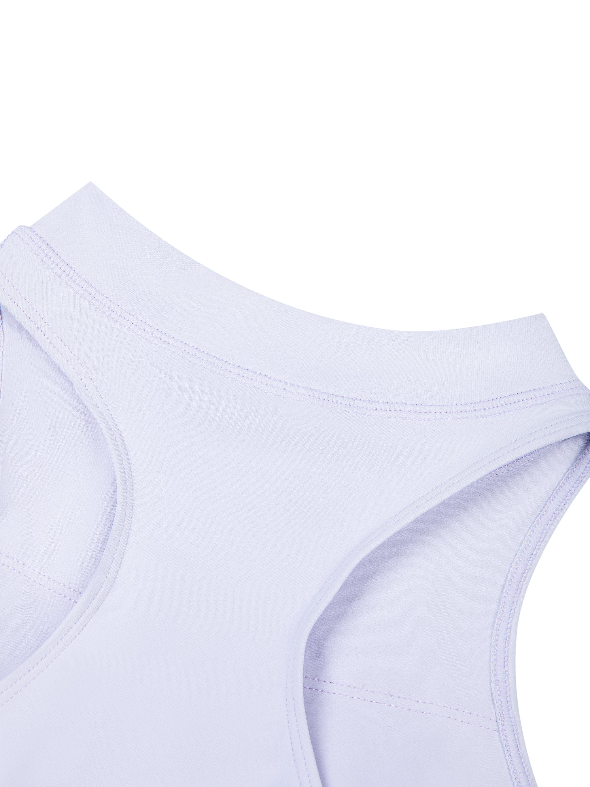 BLANKZ Quarter-Zip Yoga Romper — Purple — upper-back neckline