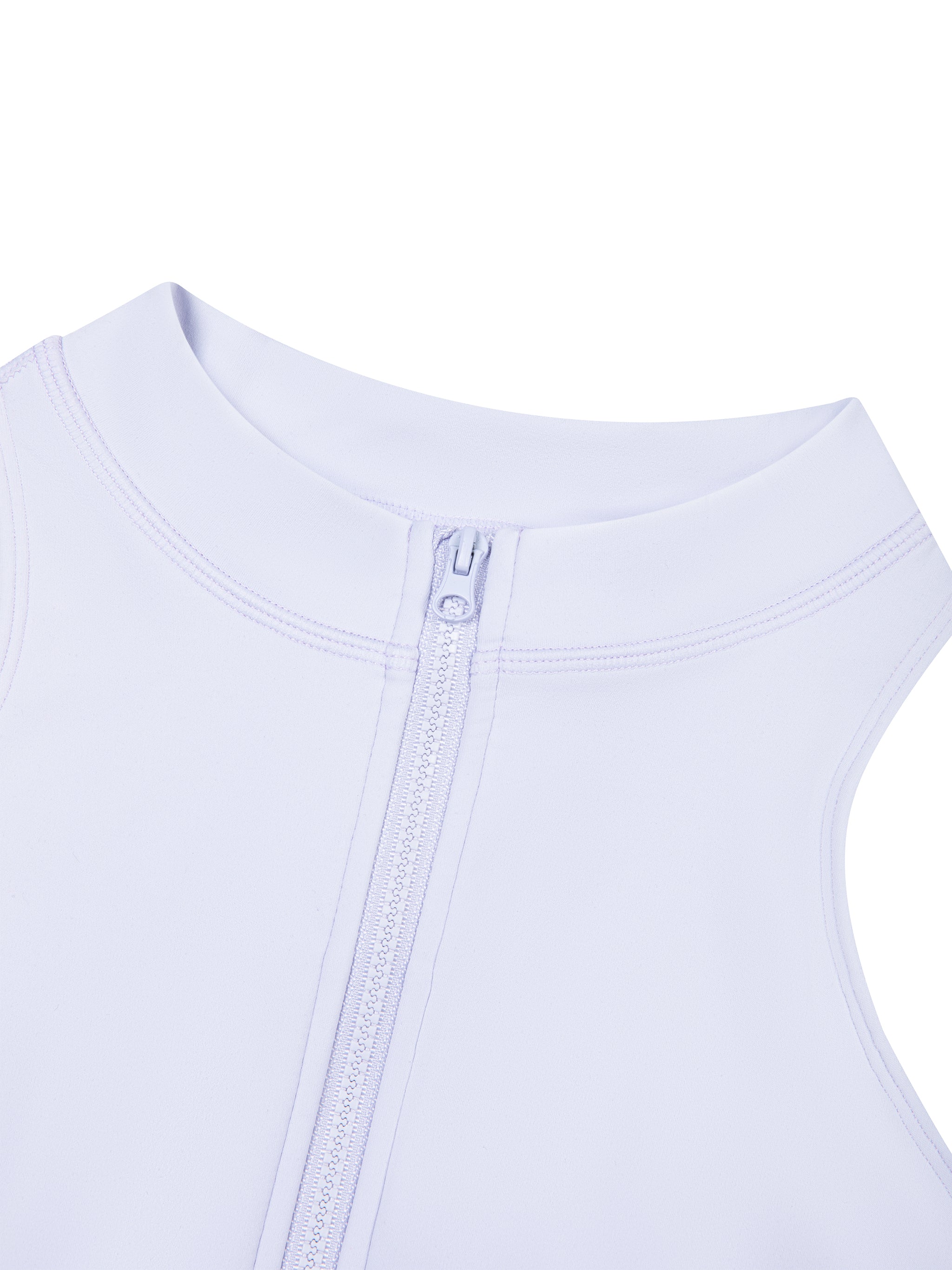 BLANKZ Quarter-Zip Yoga Romper — Purple — neckline and quarter zip