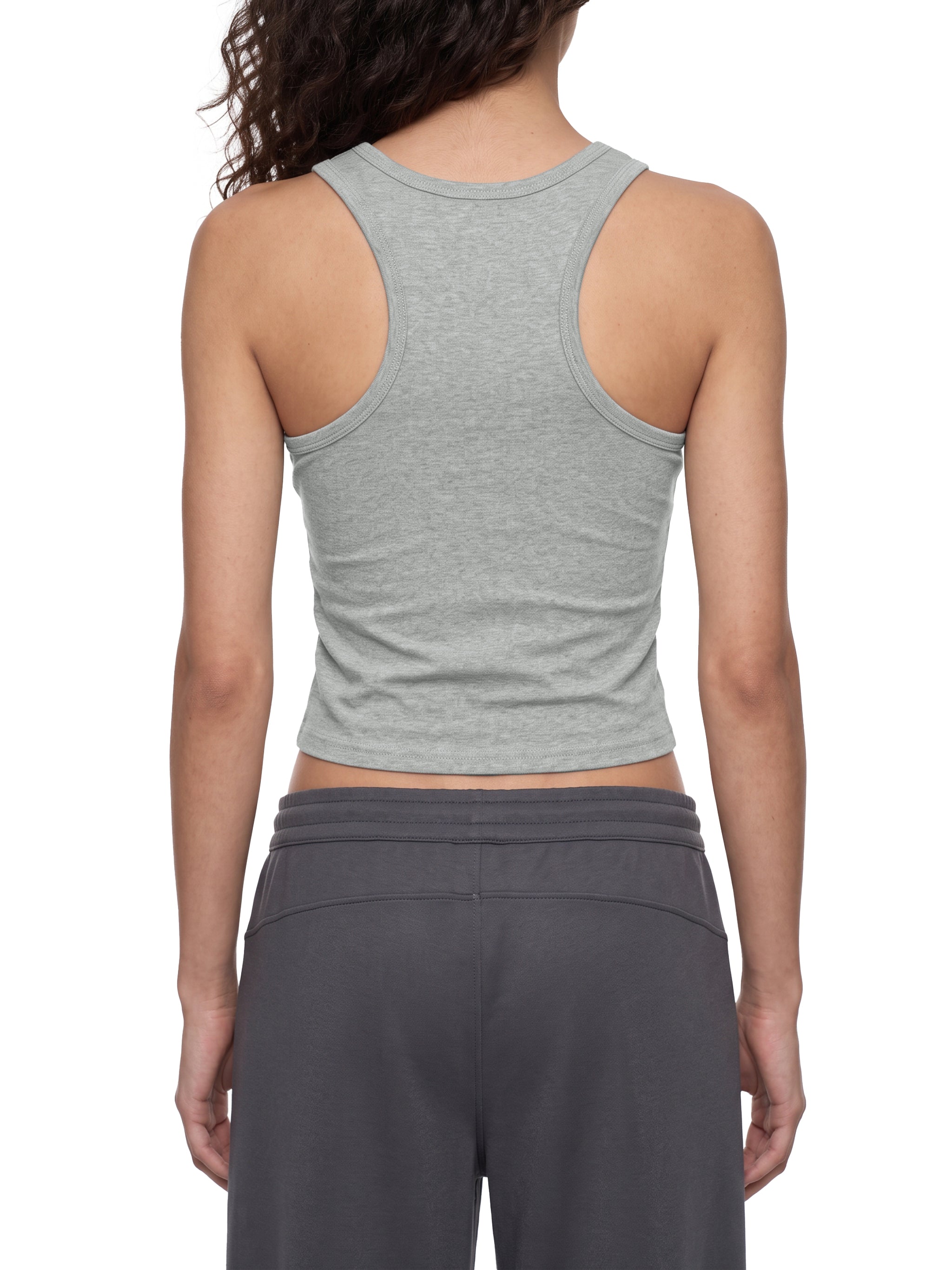 BLANKZ Ruched Tank Top — Flower Gray — racerback view