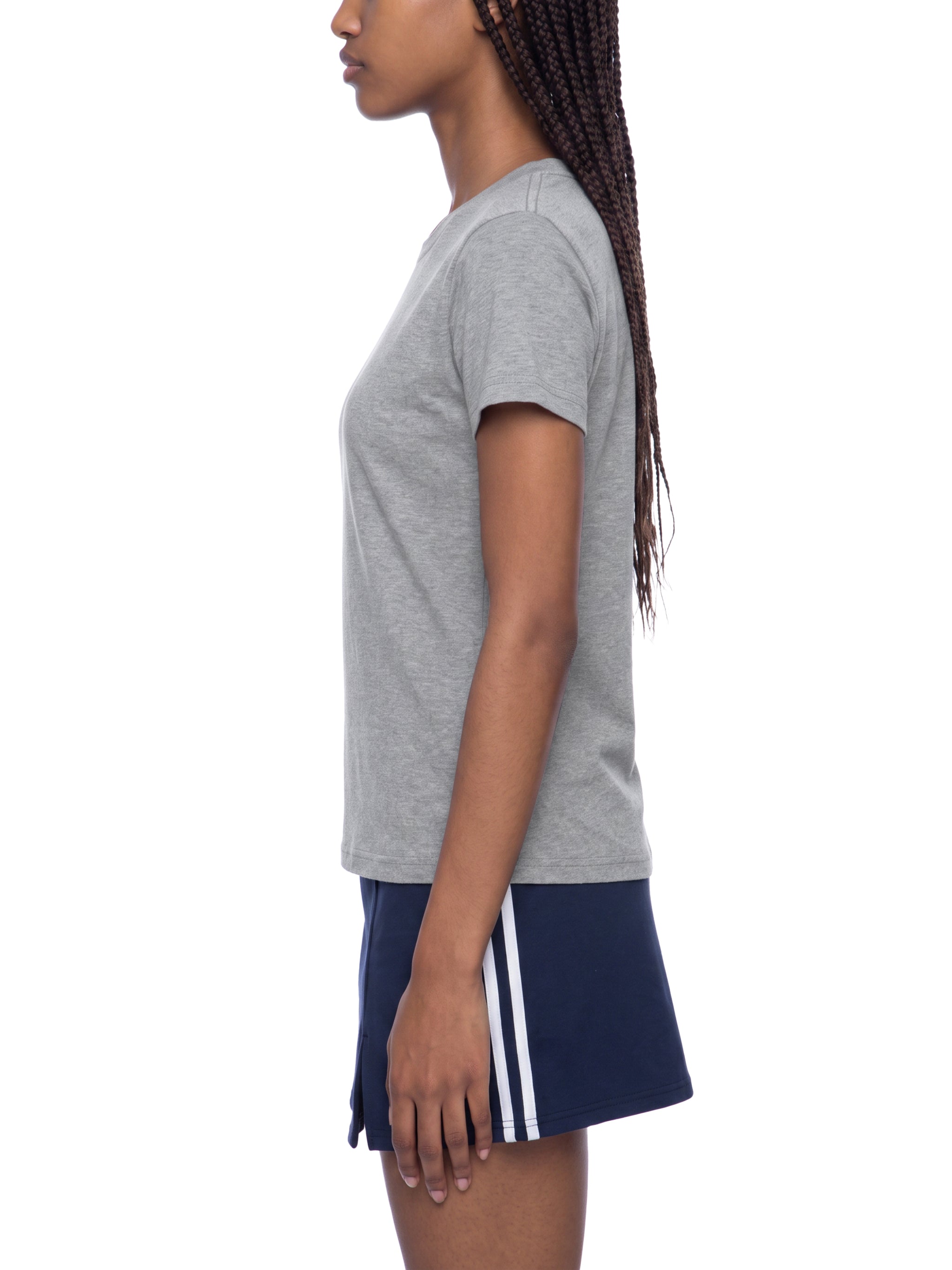 BLANKZ Slim Fit Crewneck Tee — Model wearing the garment, side view