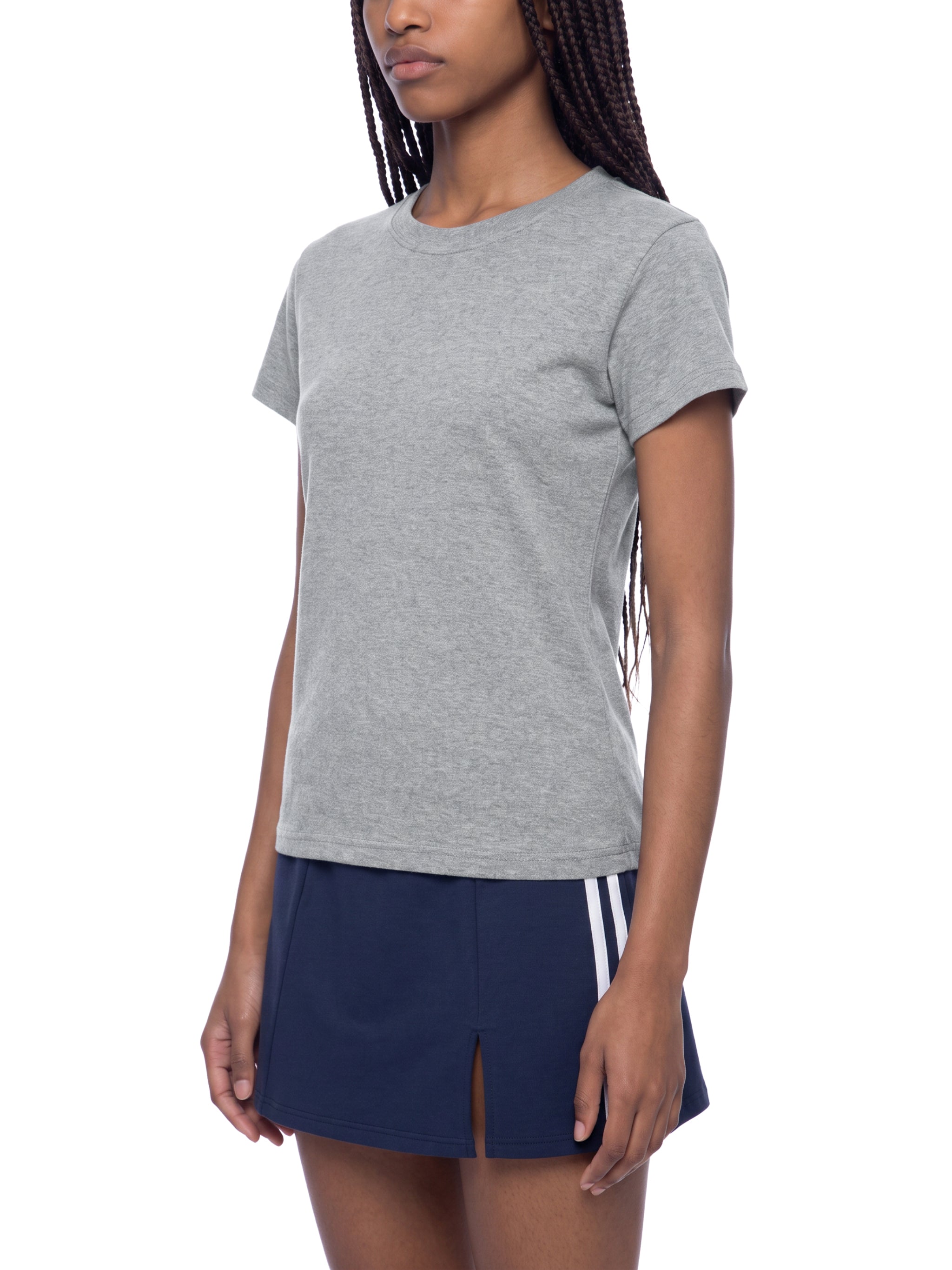 BLANKZ Slim Fit Crewneck Tee — Model wearing the garment, front three-quarter view