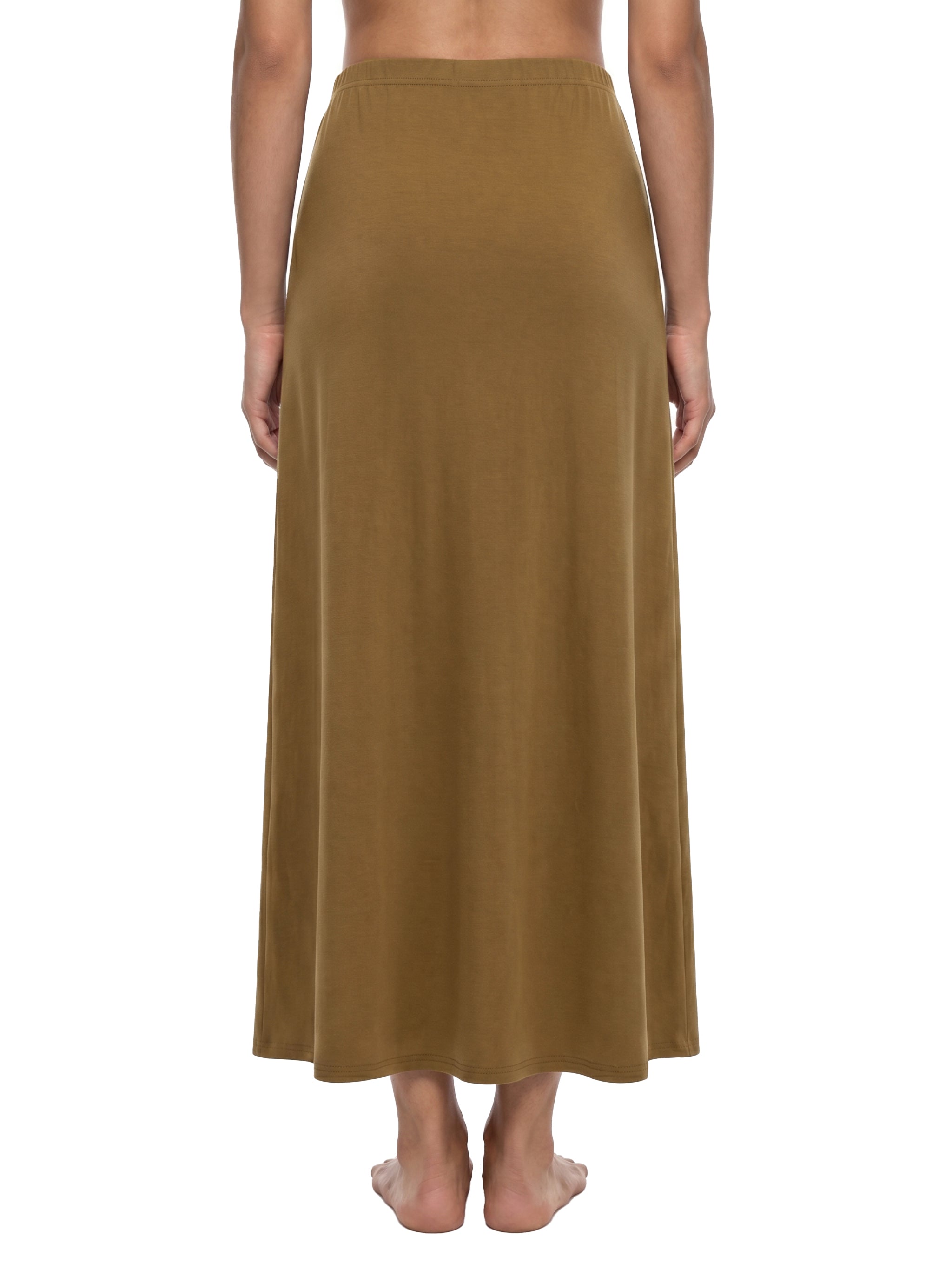 BLANKZ Solid Color Knit Maxi Skirt — Brown — worn back view