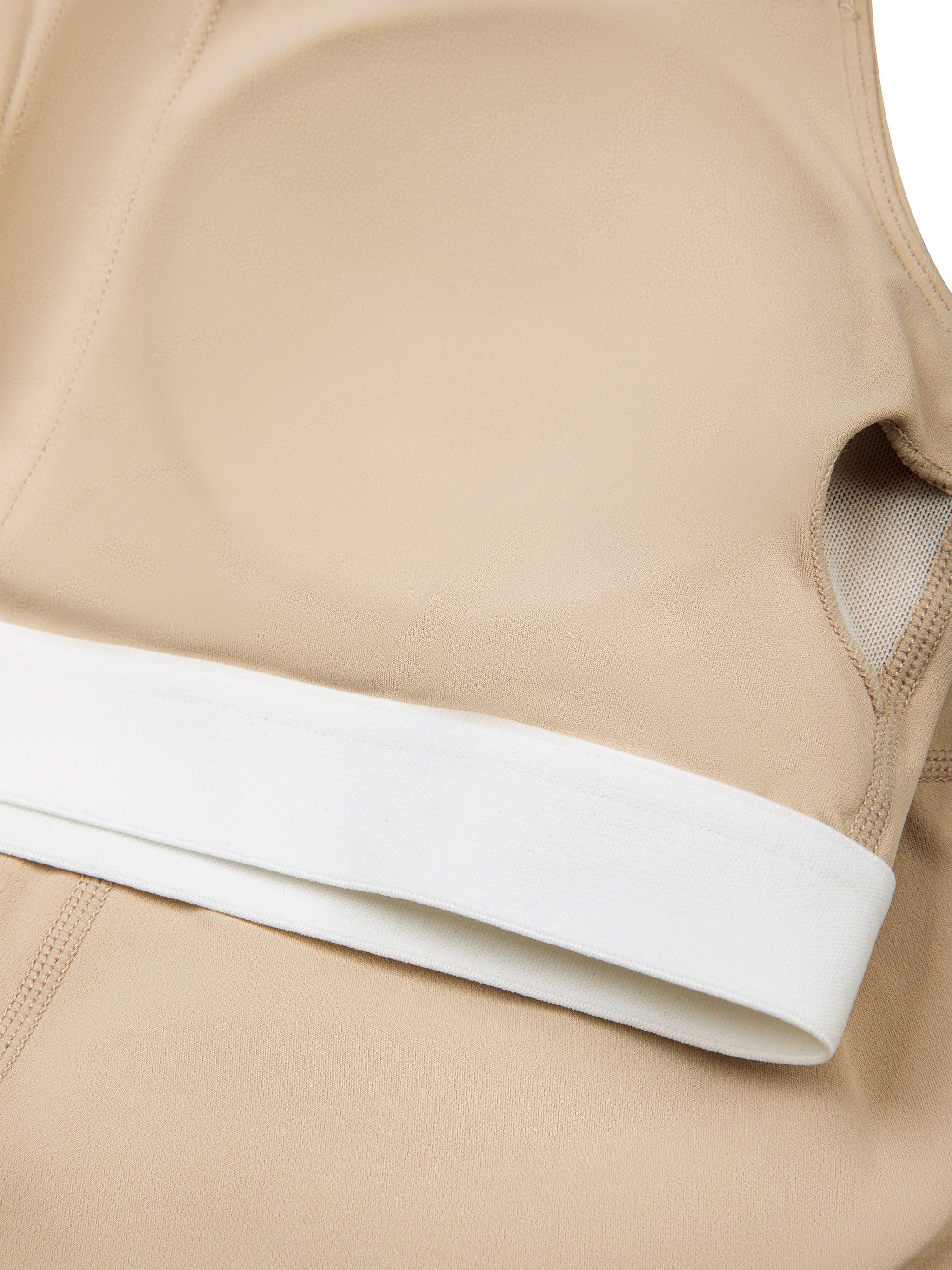 BLANKZ U-Neck Yoga Romper — Khaki, seam interior detail