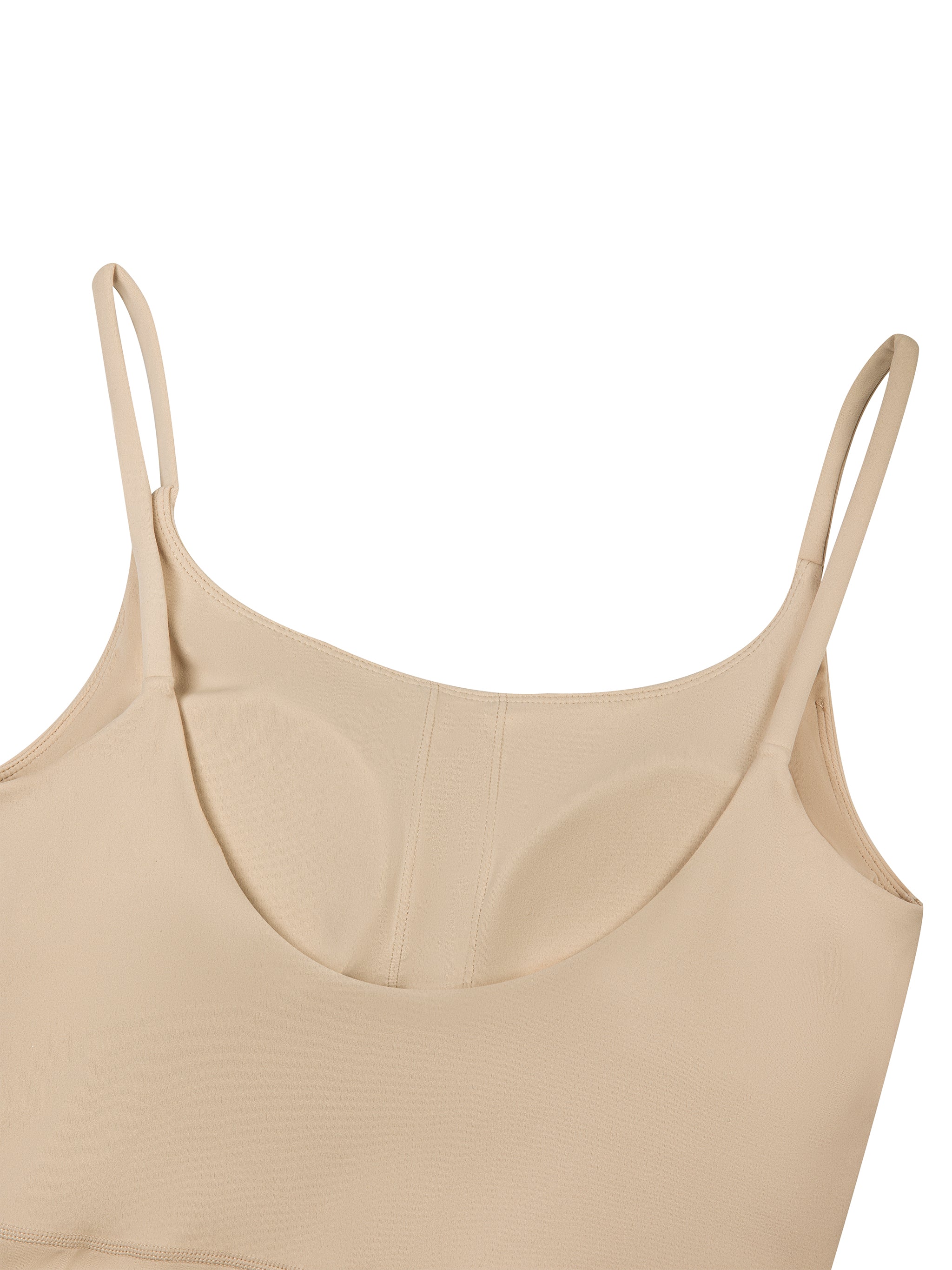 BLANKZ U-Neck Yoga Romper — Khaki, back neckline detail