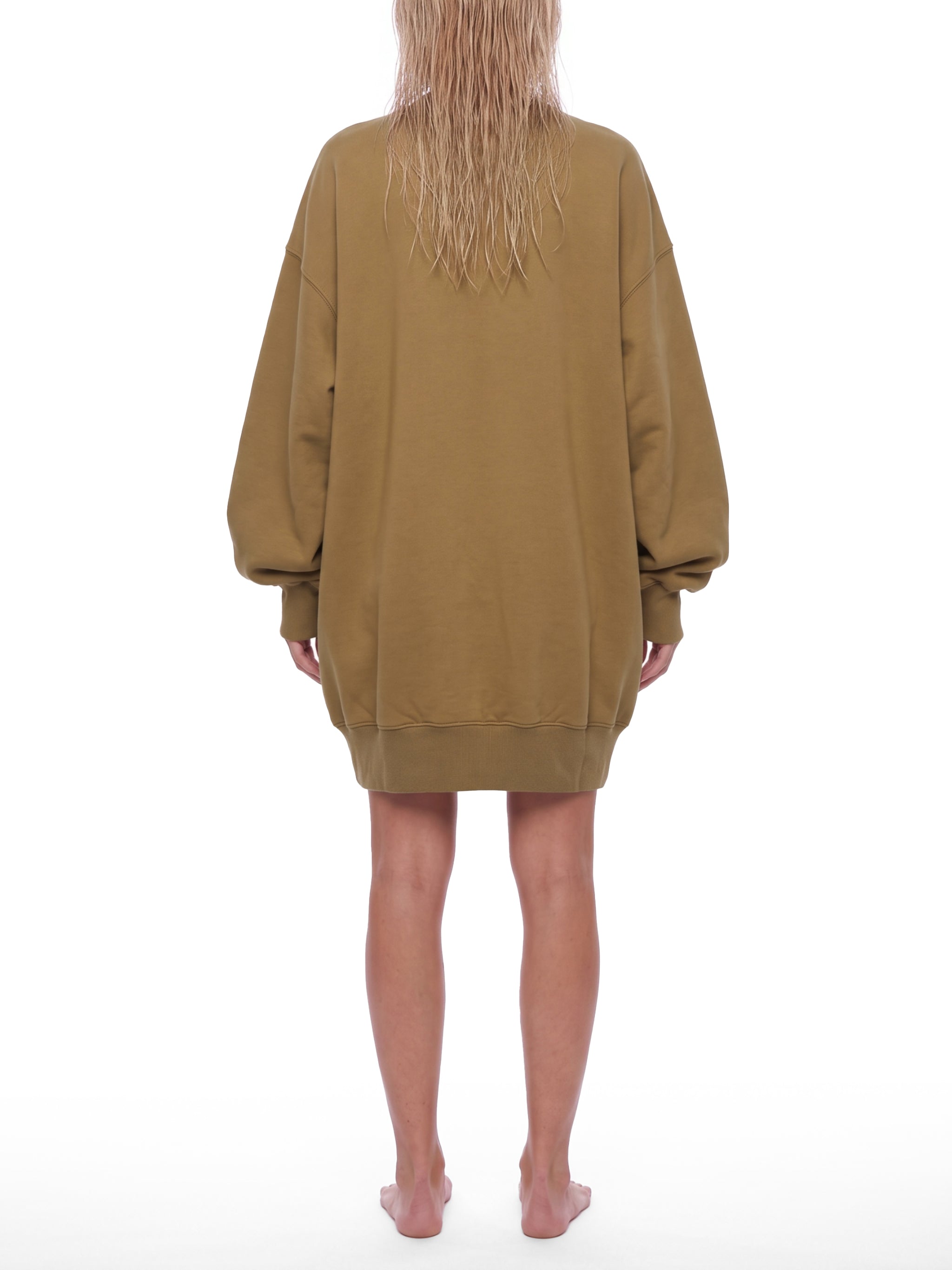 BLANKZ Vintage Wash Pullover Dress — Khaki — worn back view