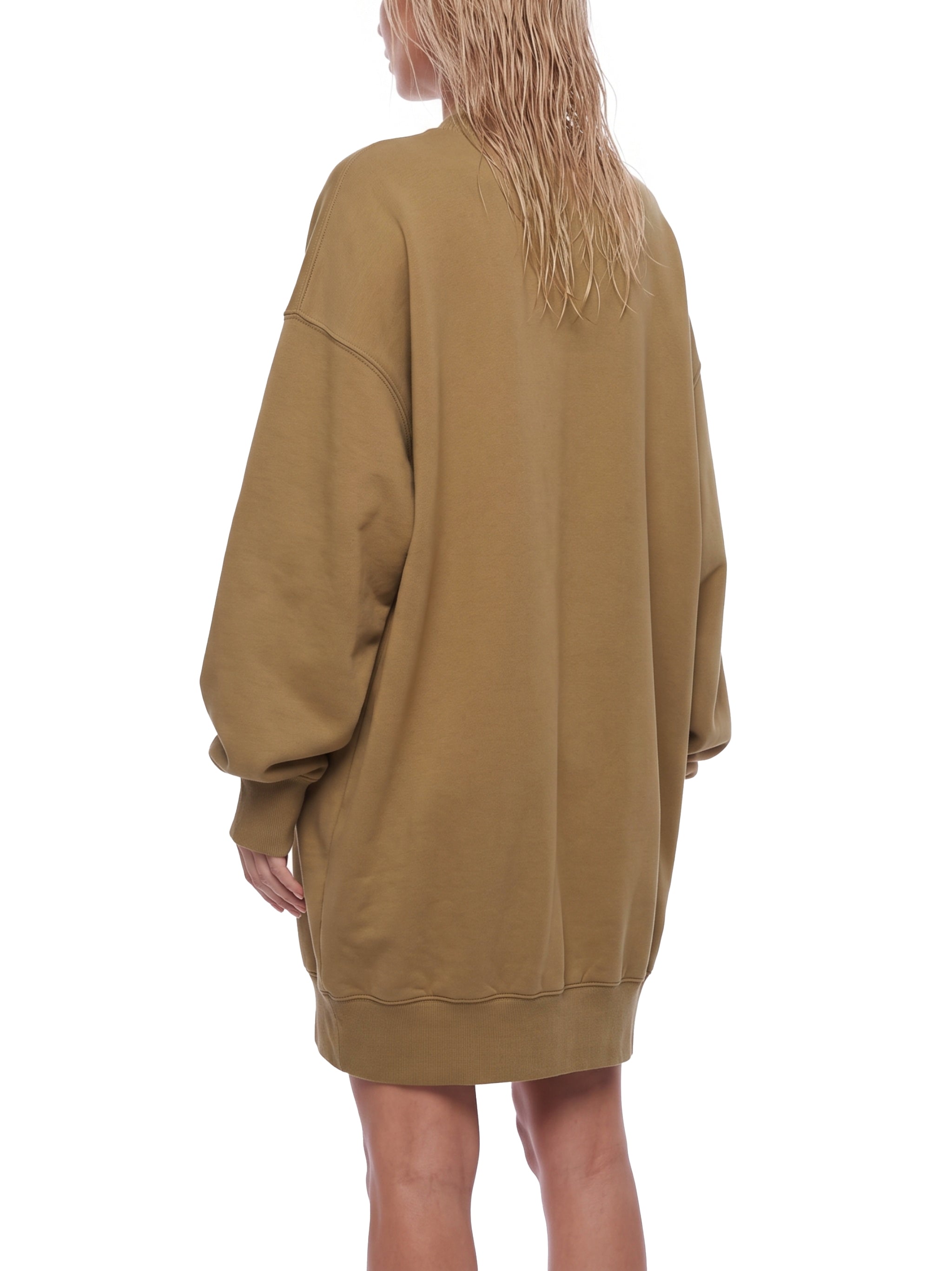 BLANKZ Vintage Wash Pullover Dress — Khaki — angled back view