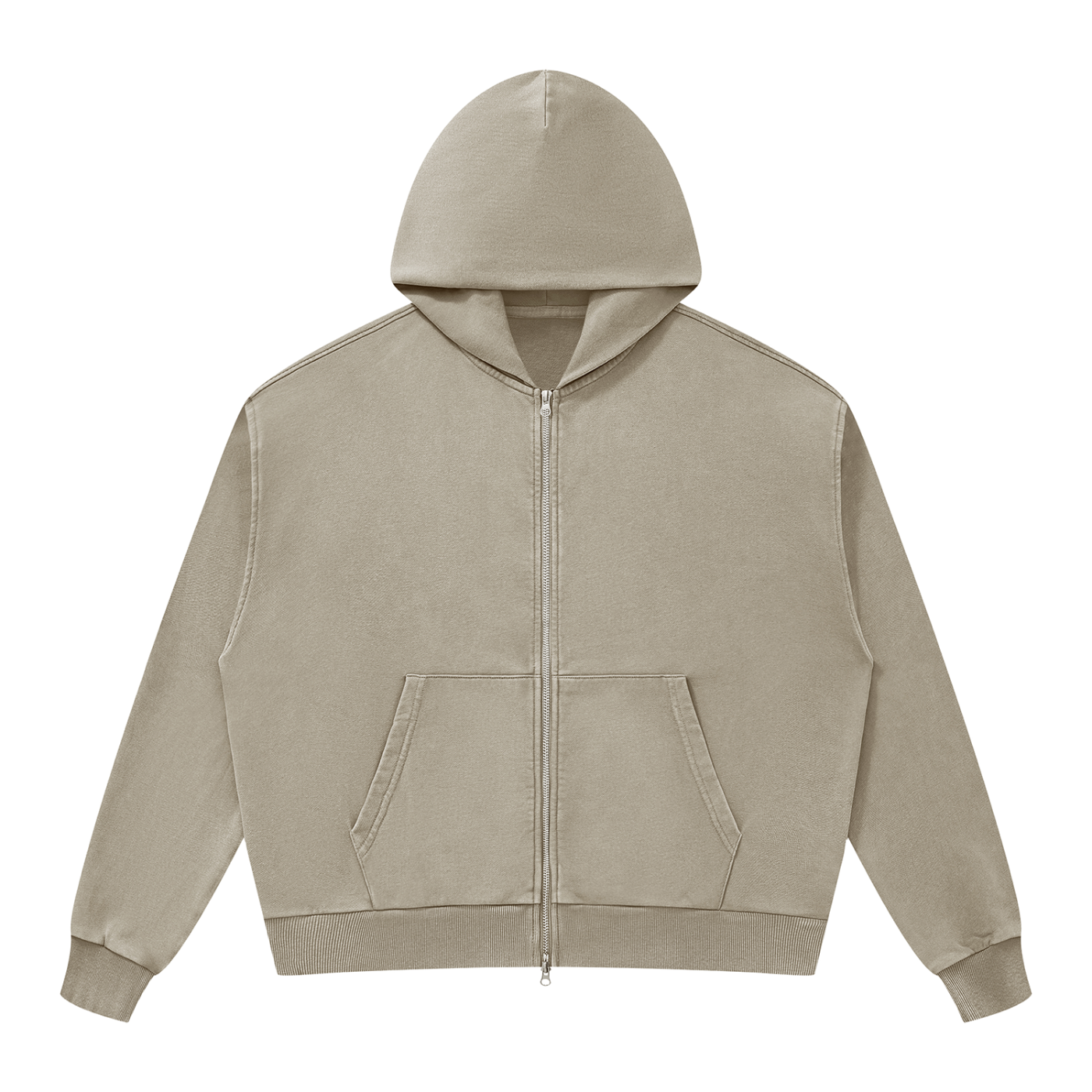 BLANKZ Mineral Wash Boxy Full Zip Hoodie — Khaki, front view