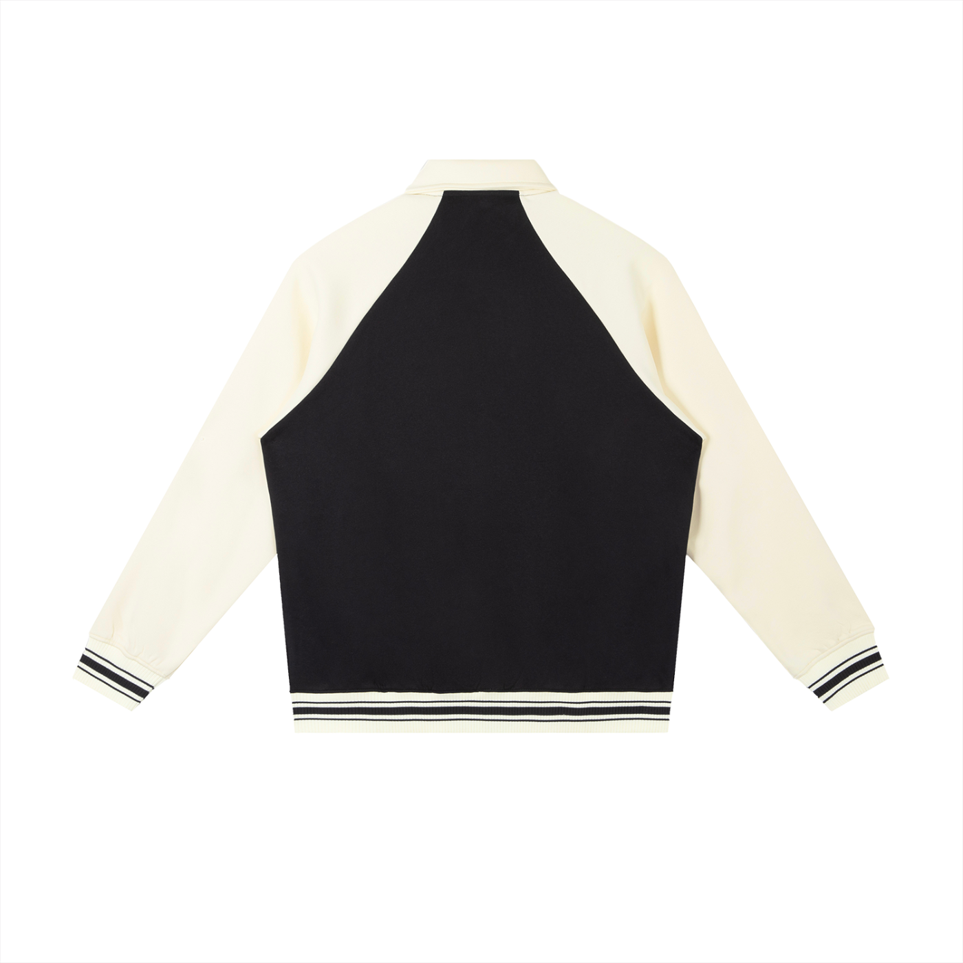 BLANKZ Contrast Raglan Sleeve Baseball Jacket — Black with Apricot — back view