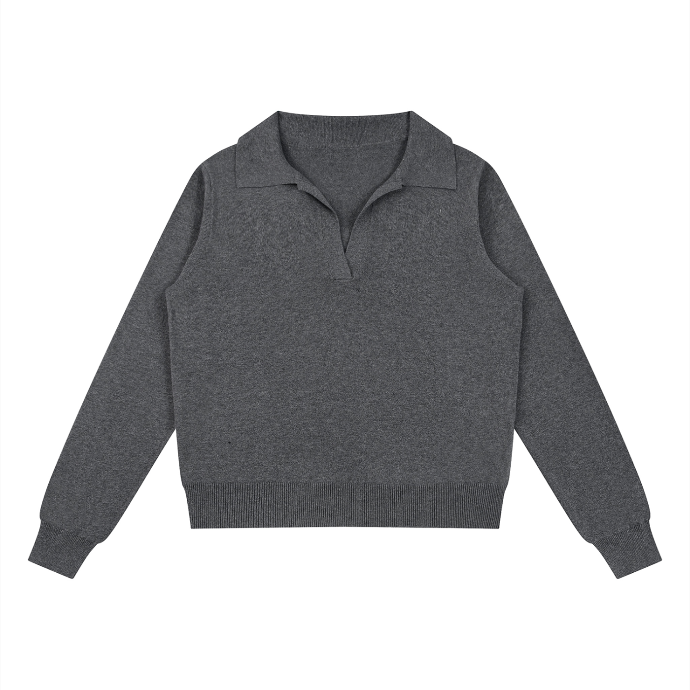 BLANKZ Collared Pullover Knit Sweater — Dark Gray, front view
