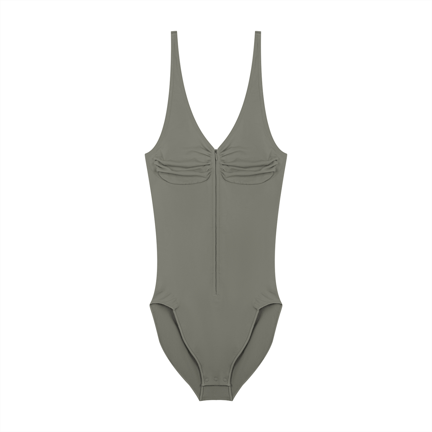BLANKZ Full-Zip Ruched Bodysuit — Gray, front view