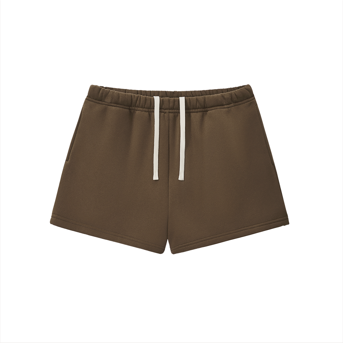 BLANKZ Essential Fleece Drawstring Sweatshorts — Brown, front view