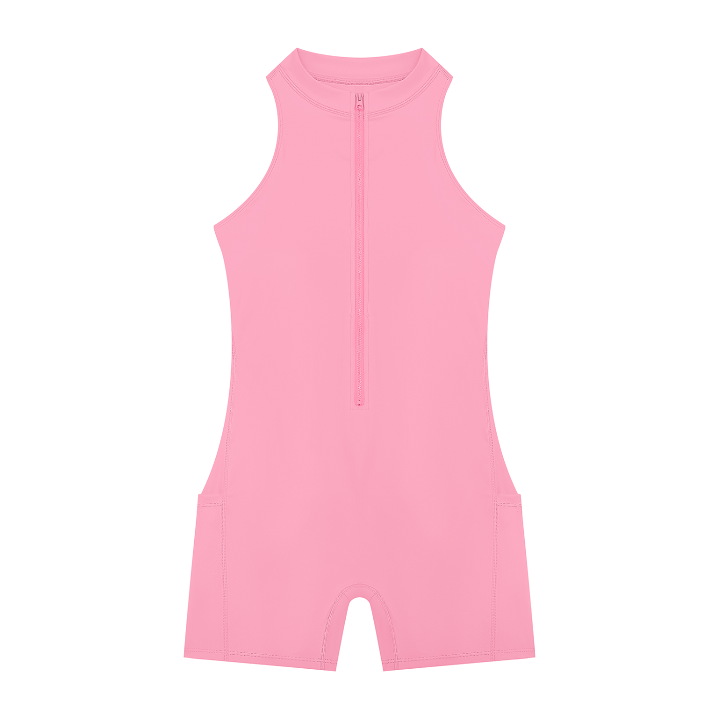 BLANKZ Quarter-Zip Yoga Romper — Pink — front view