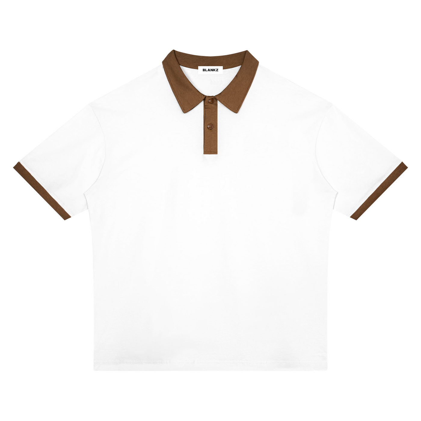 BLANKZ Color Block Polo Shirt — White with Brown — front view