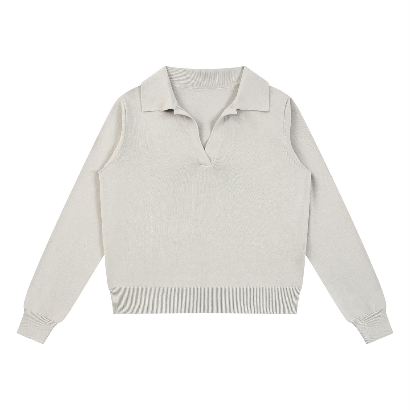 BLANKZ Collared Pullover Knit Sweater — Gray Apricot, front view