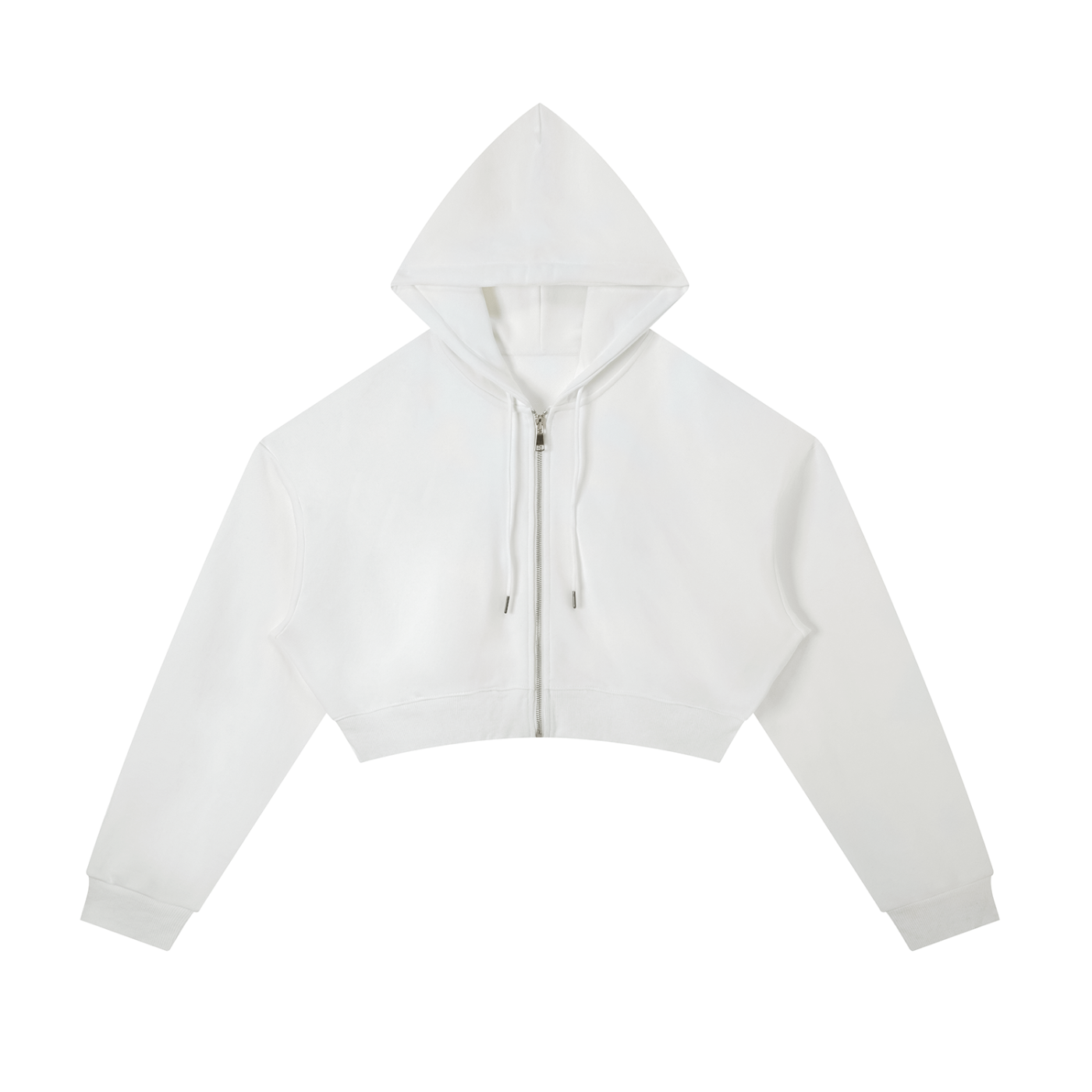 BLANKZ Essential Cropped Zip-Up Hoodie — White, front view