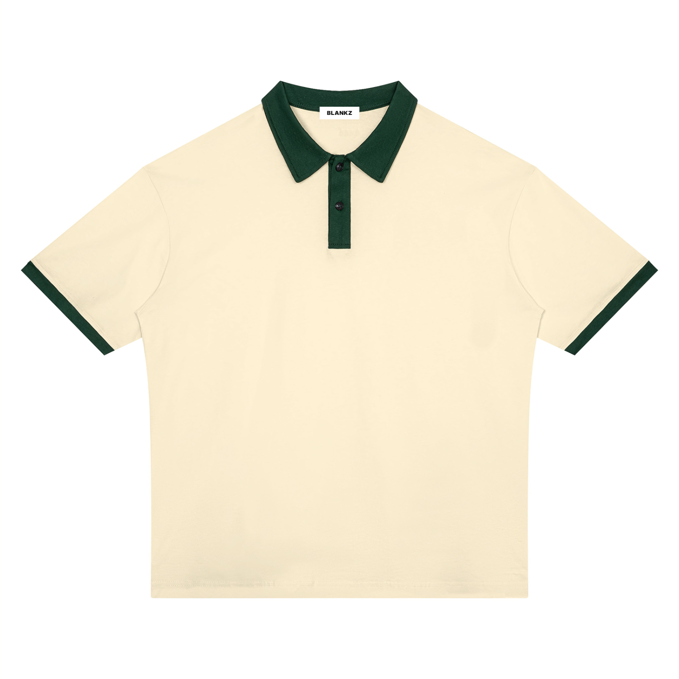 BLANKZ Color Block Polo Shirt — Apricot with Dark Green — front view