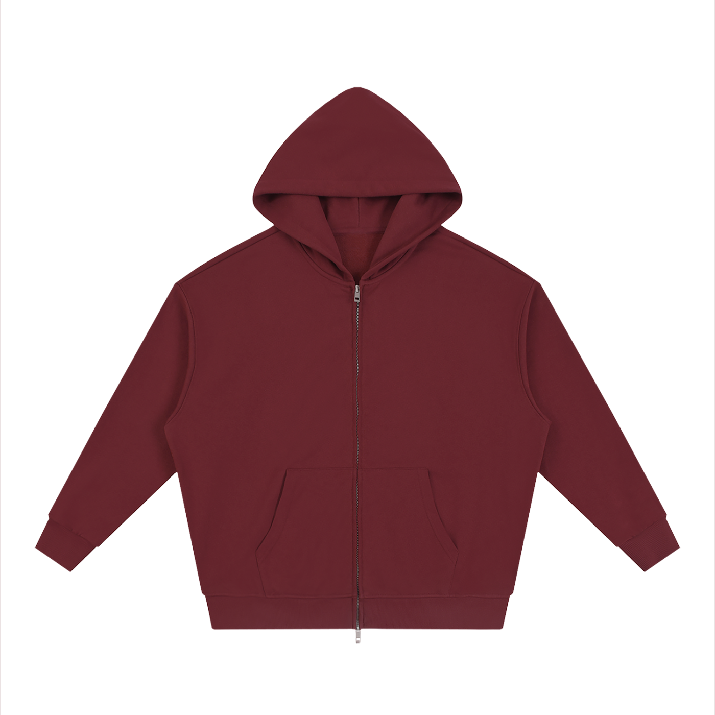 BLANKZ Heavy Loose Zip Hoodie — Dark Red — front view