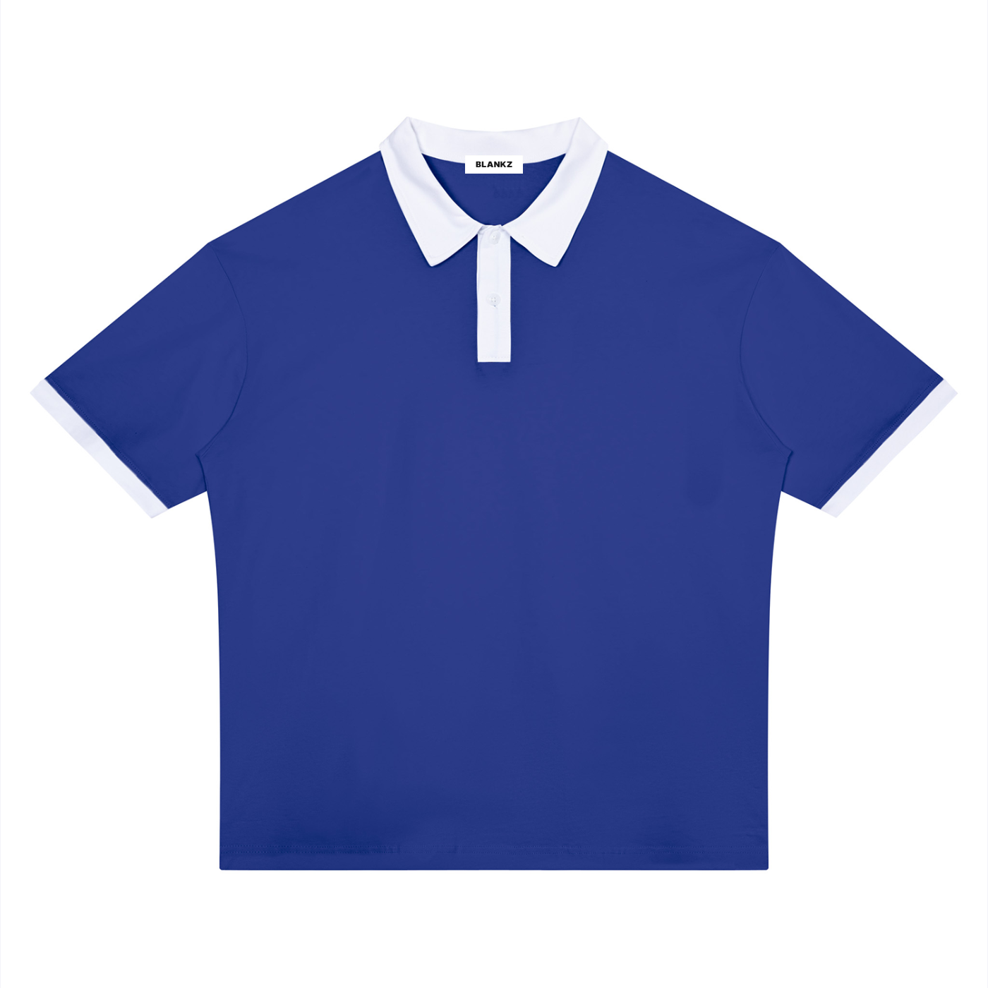 BLANKZ Color Block Polo Shirt — Klein Blue with White — front view