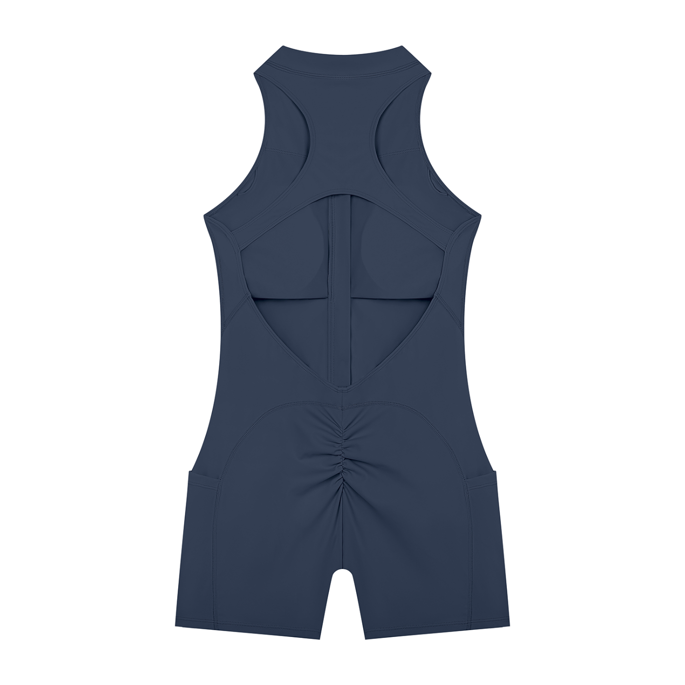 BLANKZ Quarter-Zip Yoga Romper — Navy Blue — back view