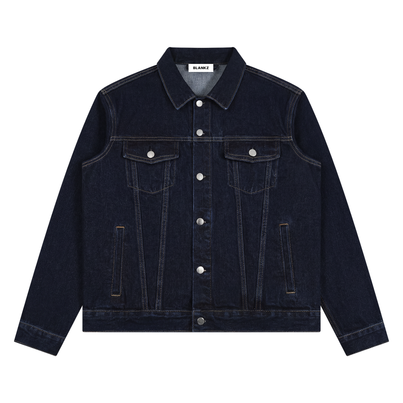 BLANKZ Classic Washed Denim Jacket — Navy Blue, front view
