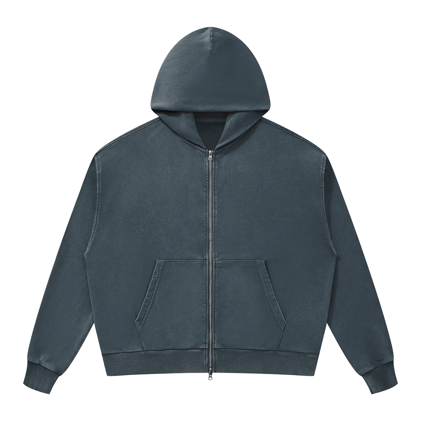BLANKZ Mineral Wash Boxy Full Zip Hoodie — Navy Blue, front view